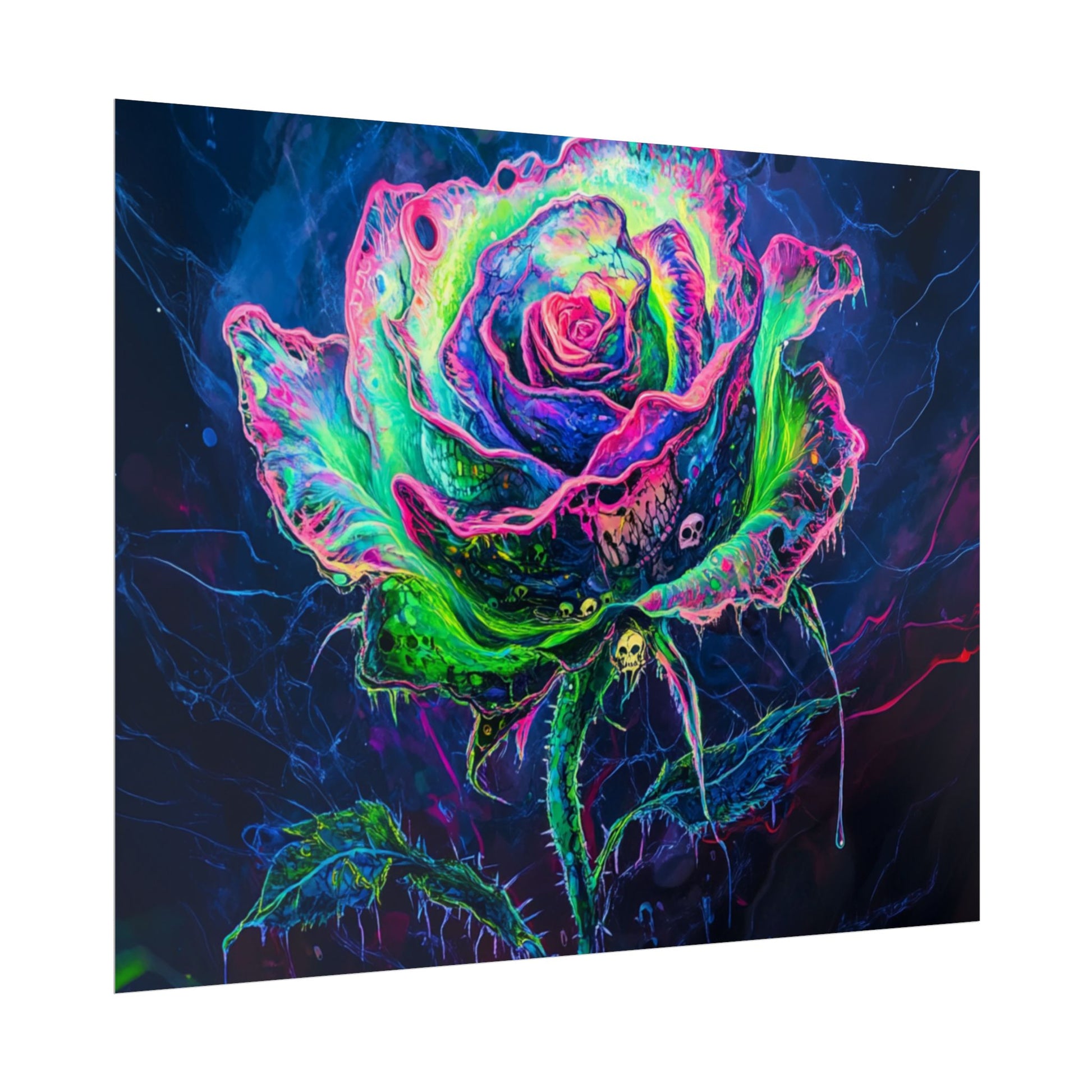 Neon Rose Wall Art | Psychedelic Floral Print, Colorful Posters, Home Decor, Gift for Art Lovers, Unique Wall Decoration