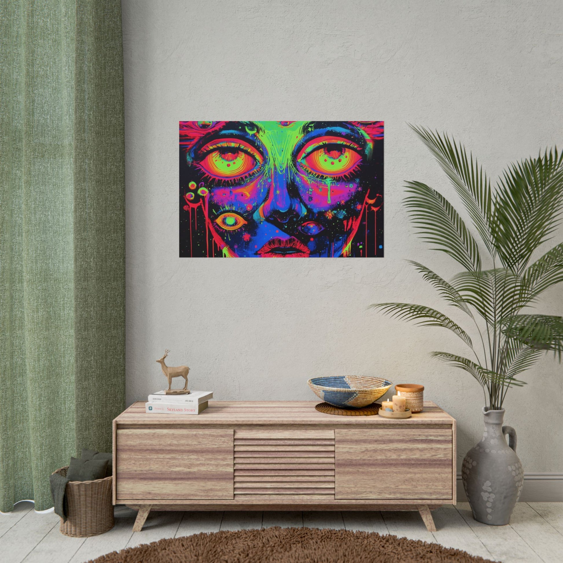 Vibrant Neon Art Poster, Psychedelic Wall Decor, Colorful Home Accent, Unique Gift for Art Lovers, Festival Decor, Boho Wall Art