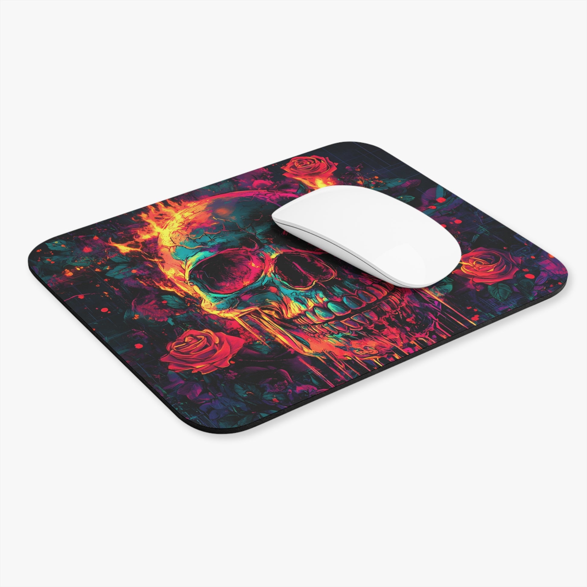 Edgy Skull & Roses Mouse Pad, Colorful Gamer Accessory, Perfect for Home Office, Unique Gift for Halloween or Birthdays