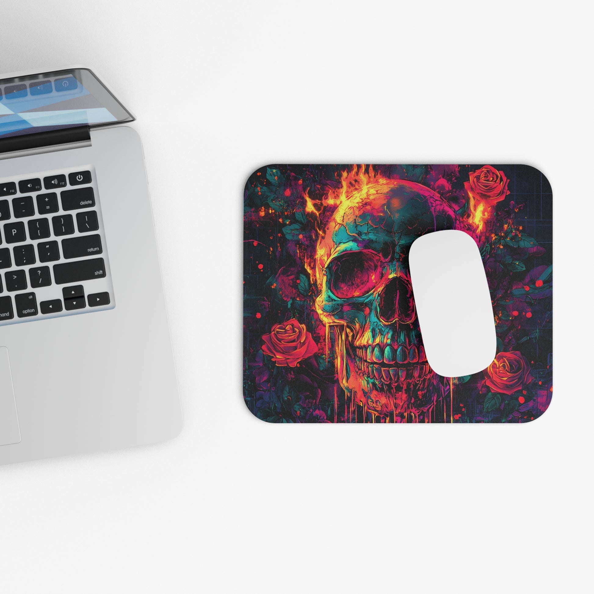 Edgy Skull & Roses Mouse Pad, Colorful Gamer Accessory, Perfect for Home Office, Unique Gift for Halloween or Birthdays