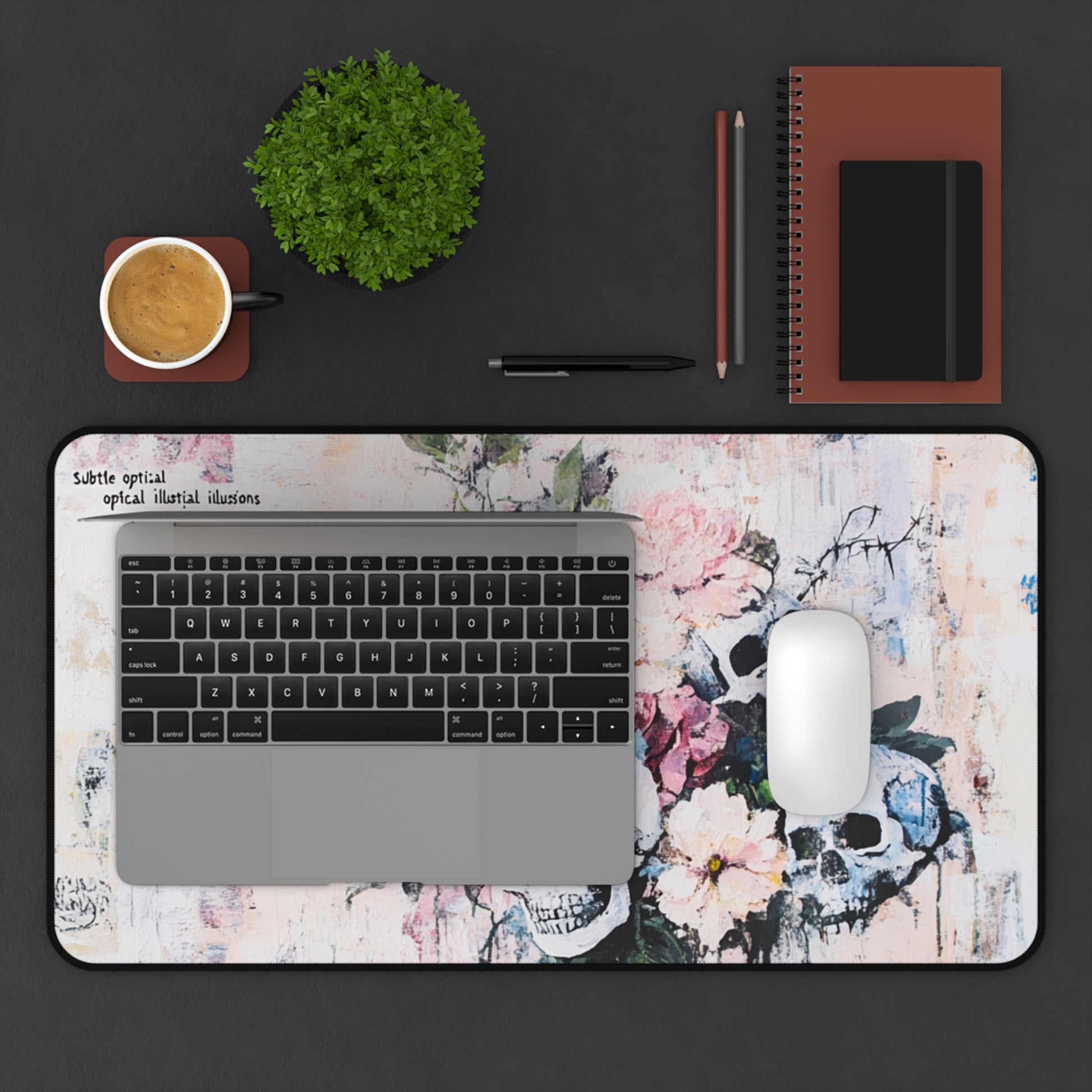 Elegant Floral Skull Desk Mat, Stylish Office Decor, Unique Mouse Pad, Gamer's Essential, Gift for Halloween, Home Office Accessory