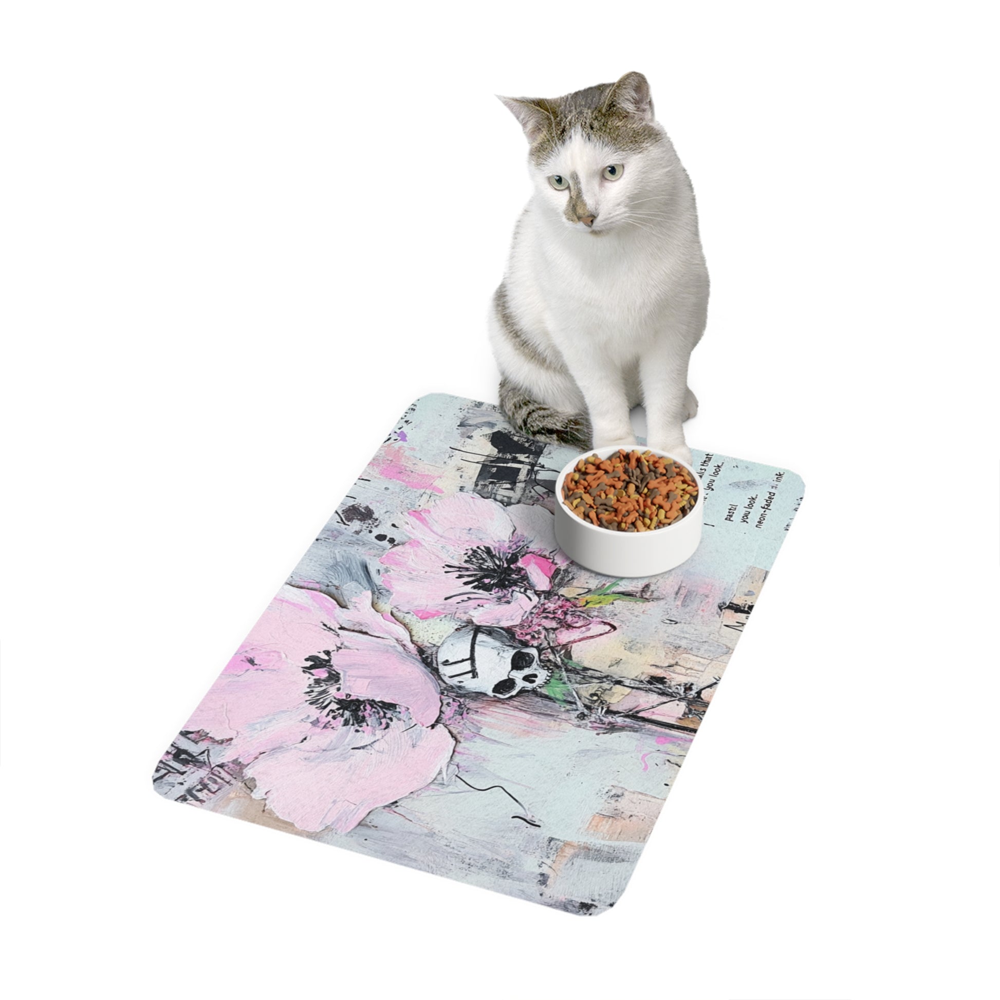 Pet Food Mat with Floral Skull Design - Stylish Pet Feeding Station, Dog Food Mat, Cat Food Mat, Kitchen Decor, Unique Pet Gifts