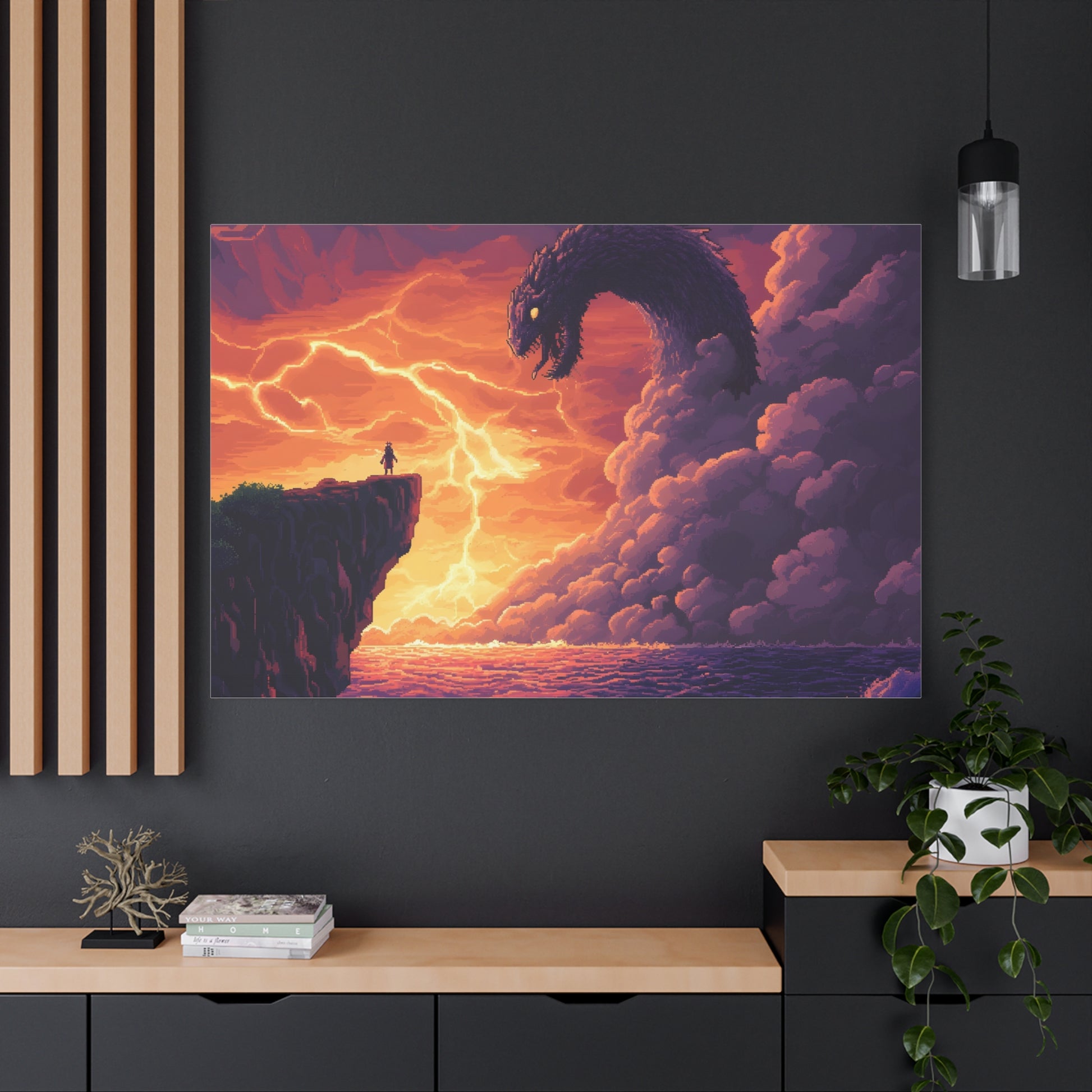 Hero vs Leviathan – 16-Bit Mythical Sea Monster Wall Art canvas