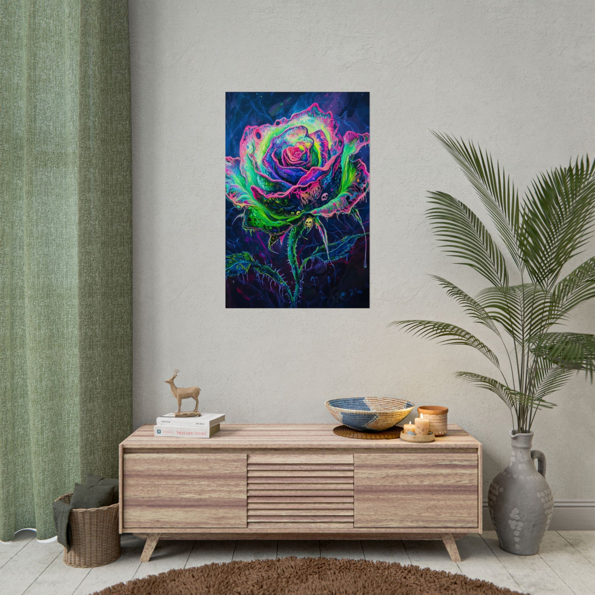 Neon Rose Wall Art | Psychedelic Floral Print, Colorful Posters, Home Decor, Gift for Art Lovers, Unique Wall Decoration
