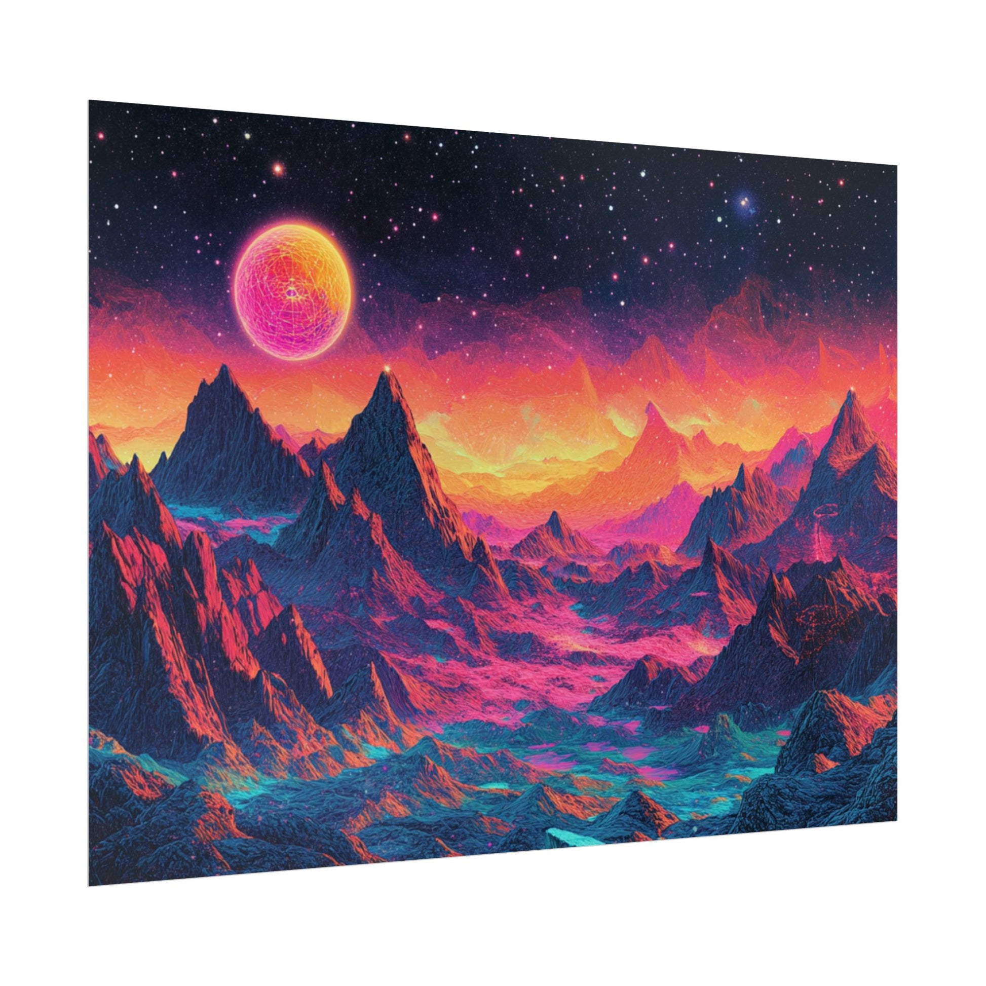 Vibrant Art Print Poster, Cosmic Mountain Wall Decor, Psychedelic Space Art, Colorful Home Decoration, Gift for Nature Lovers