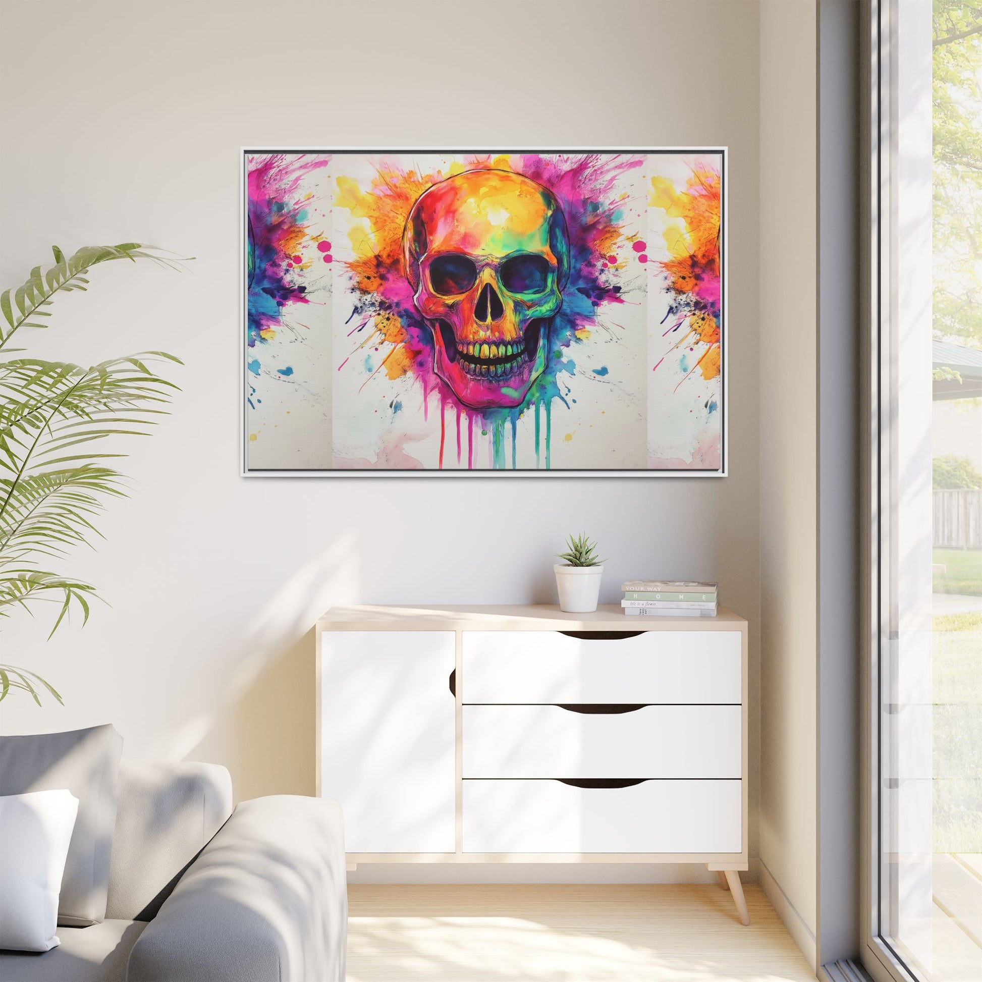 Colorful Skull Art Print - Matte Canvas Wall Decor, Framed Artwork, Vibrant Home Decor, Gothic Gift, Unique Wall Art