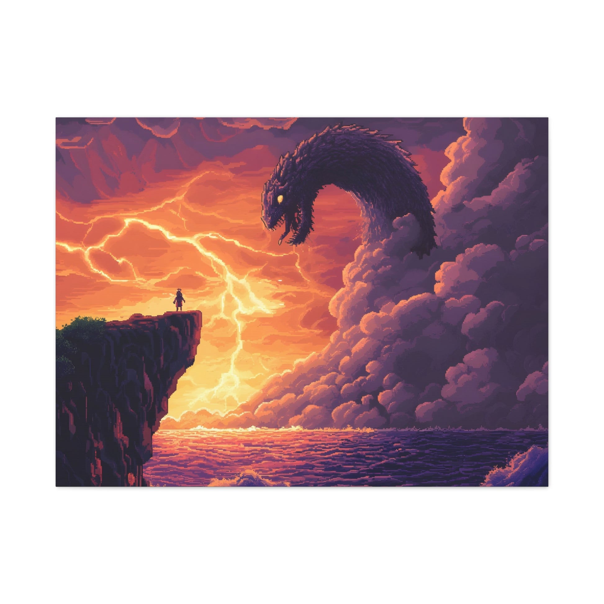 Hero vs Leviathan – 16-Bit Mythical Sea Monster Wall Art canvas