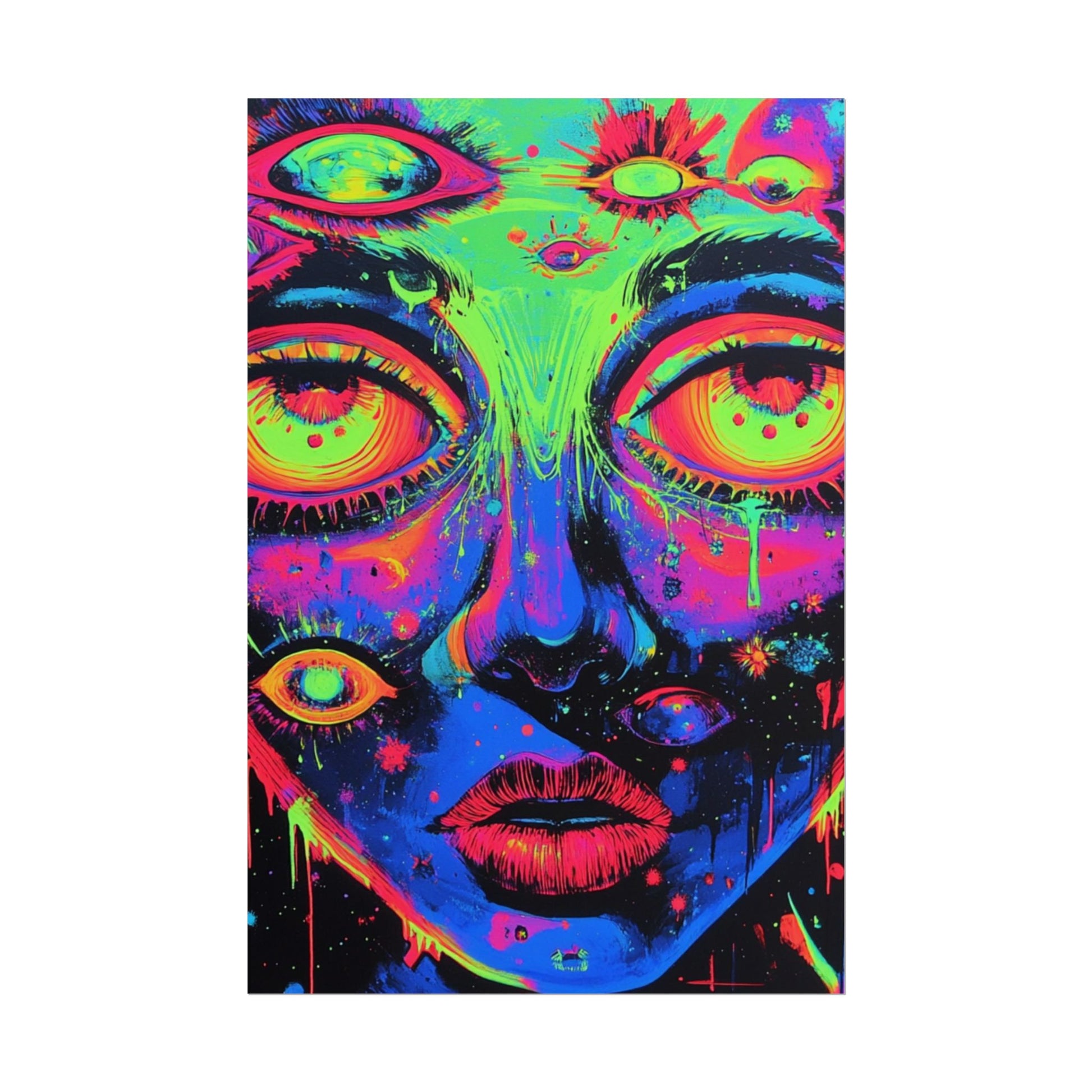 Vibrant Neon Art Poster, Psychedelic Wall Decor, Colorful Home Accent, Unique Gift for Art Lovers, Festival Decor, Boho Wall Art
