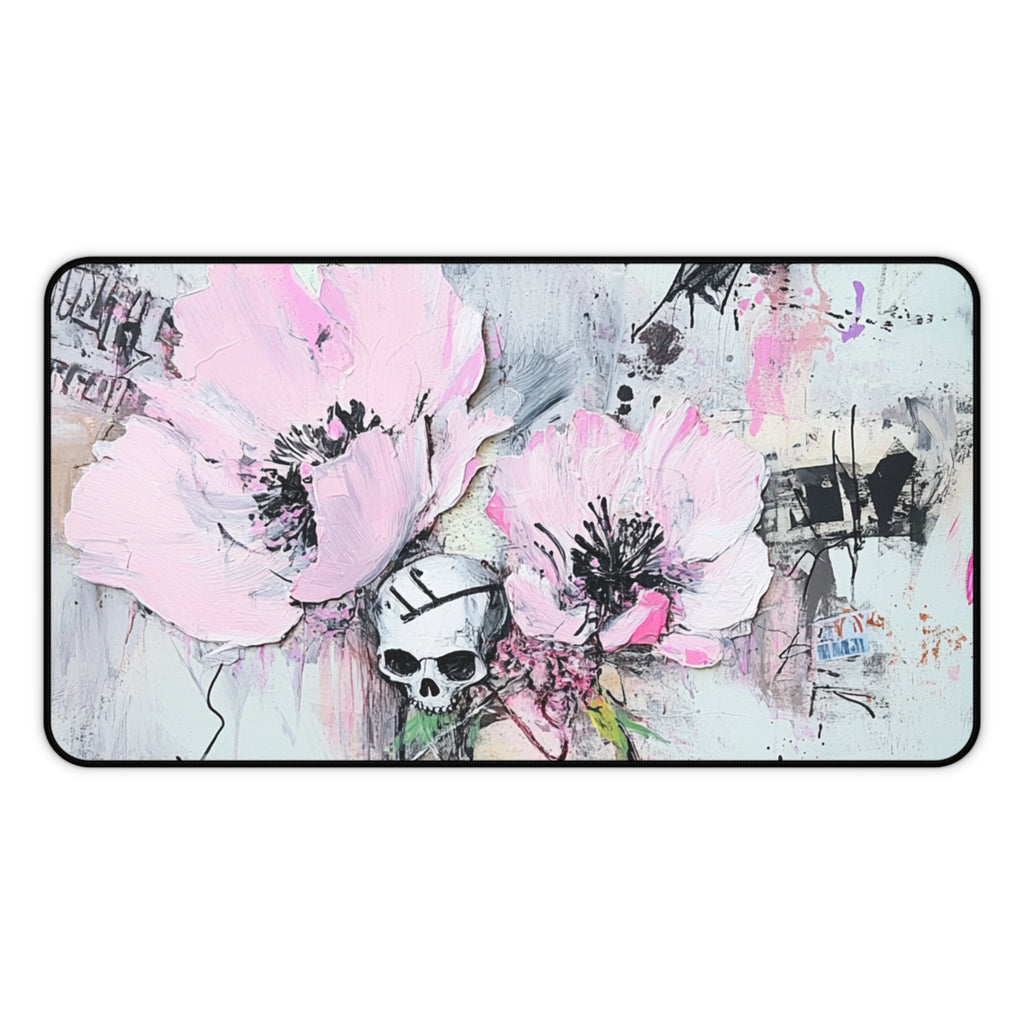 Floral Skull Desk Mat | Aesthetic Office Decor, Gaming Mouse Pad, Unique Gift for Artists, Creative Workspace, Inspirational Table Mat