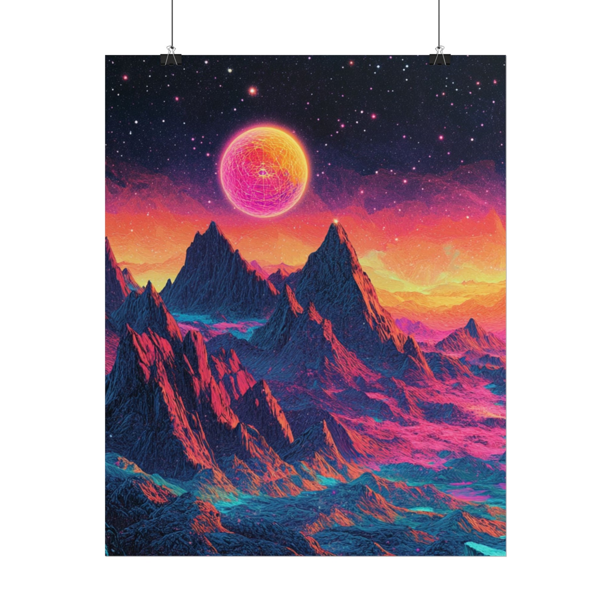 Vibrant Art Print Poster, Cosmic Mountain Wall Decor, Psychedelic Space Art, Colorful Home Decoration, Gift for Nature Lovers