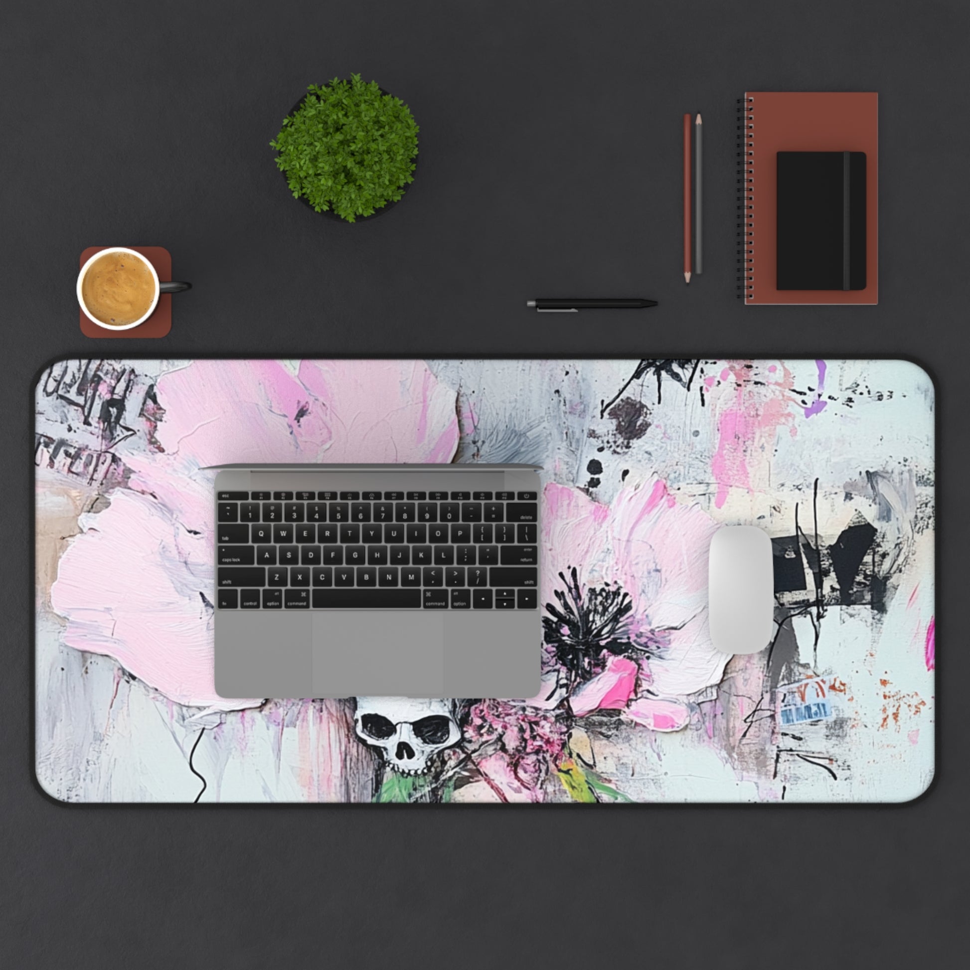 Floral Skull Desk Mat | Aesthetic Office Decor, Gaming Mouse Pad, Unique Gift for Artists, Creative Workspace, Inspirational Table Mat