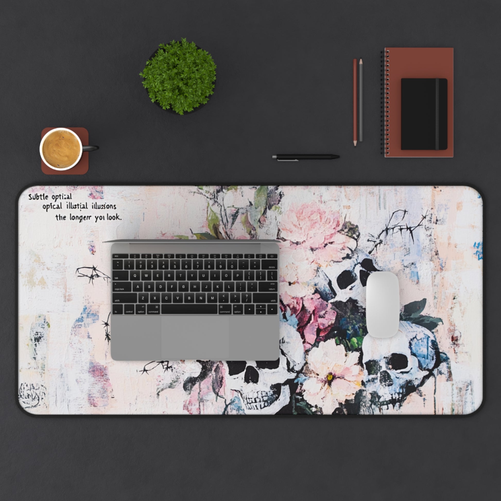 Elegant Floral Skull Desk Mat, Stylish Office Decor, Unique Mouse Pad, Gamer's Essential, Gift for Halloween, Home Office Accessory