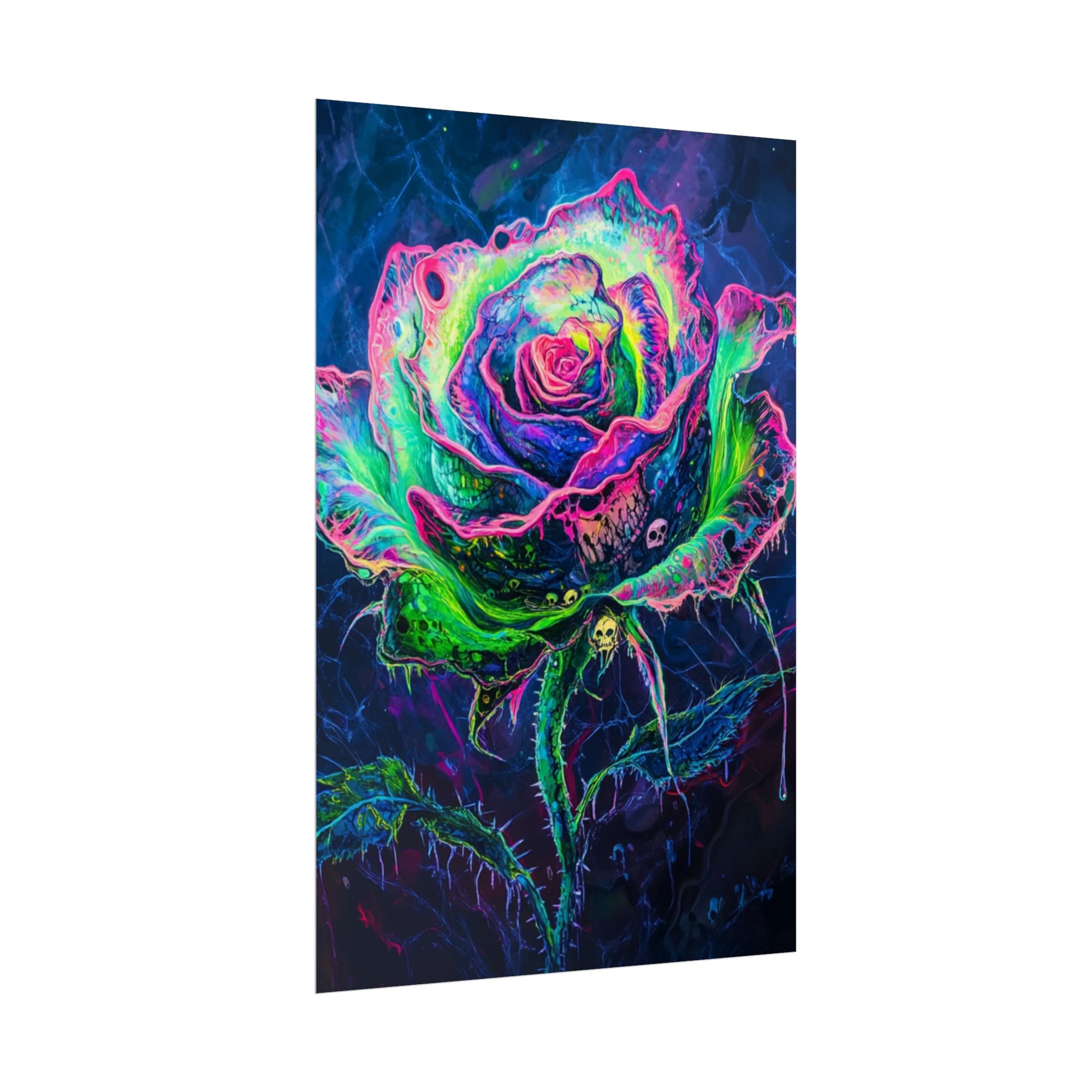 Neon Rose Wall Art | Psychedelic Floral Print, Colorful Posters, Home Decor, Gift for Art Lovers, Unique Wall Decoration