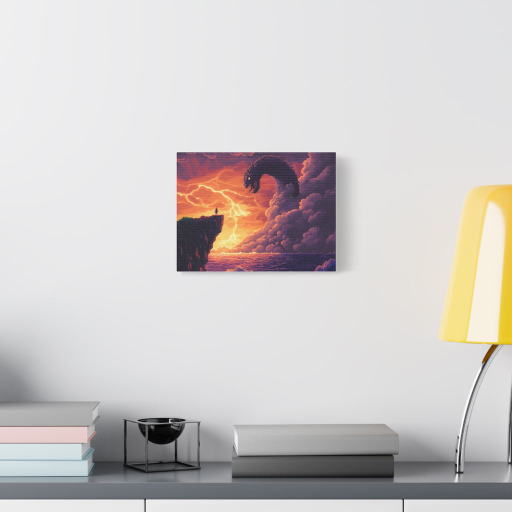 Hero vs Leviathan – 16-Bit Mythical Sea Monster Wall Art canvas