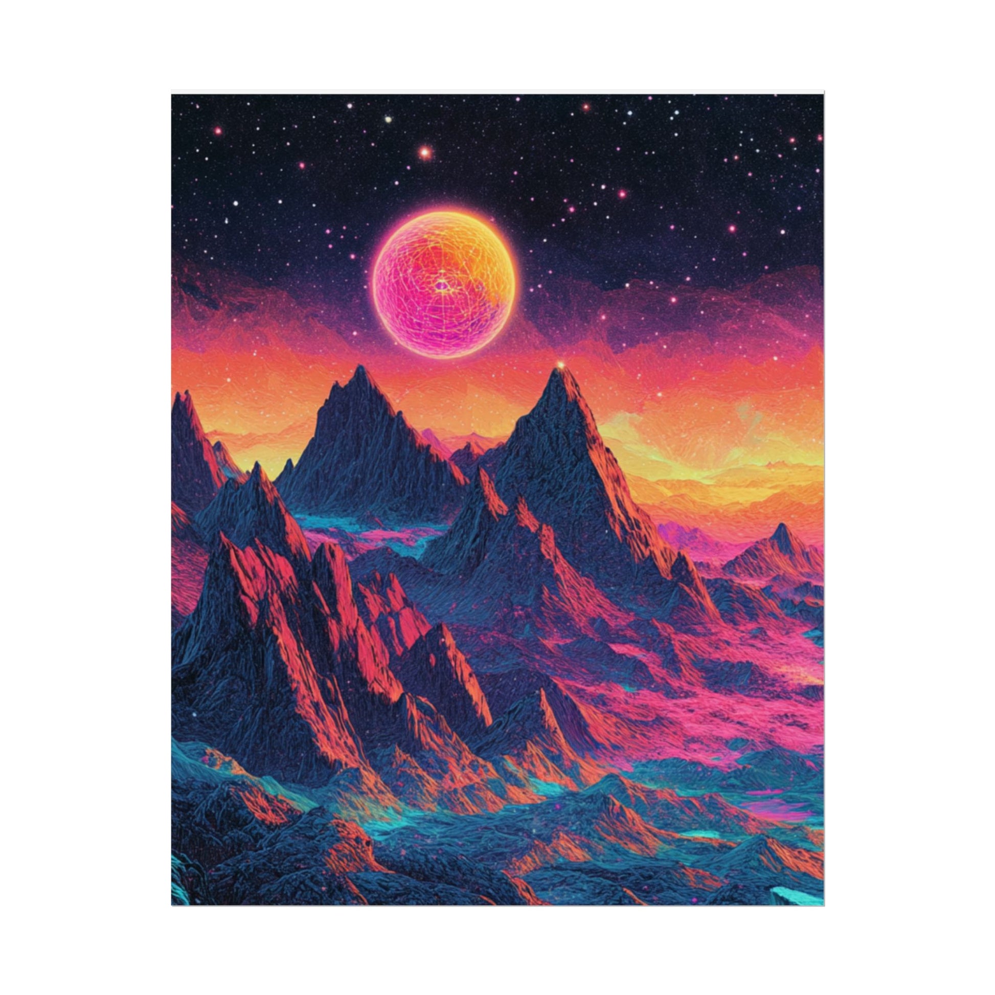 Vibrant Art Print Poster, Cosmic Mountain Wall Decor, Psychedelic Space Art, Colorful Home Decoration, Gift for Nature Lovers