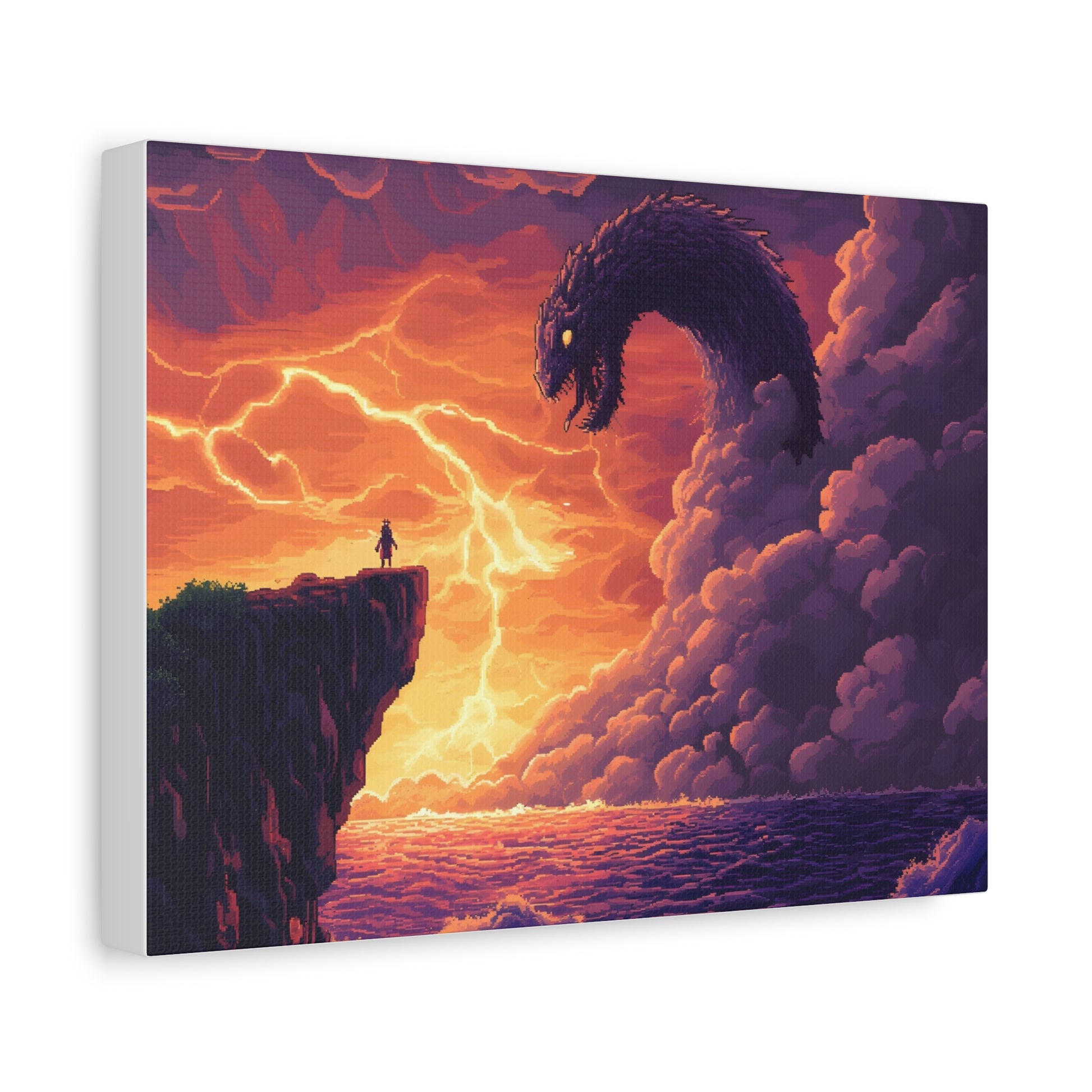 Hero vs Leviathan – 16-Bit Mythical Sea Monster Wall Art canvas