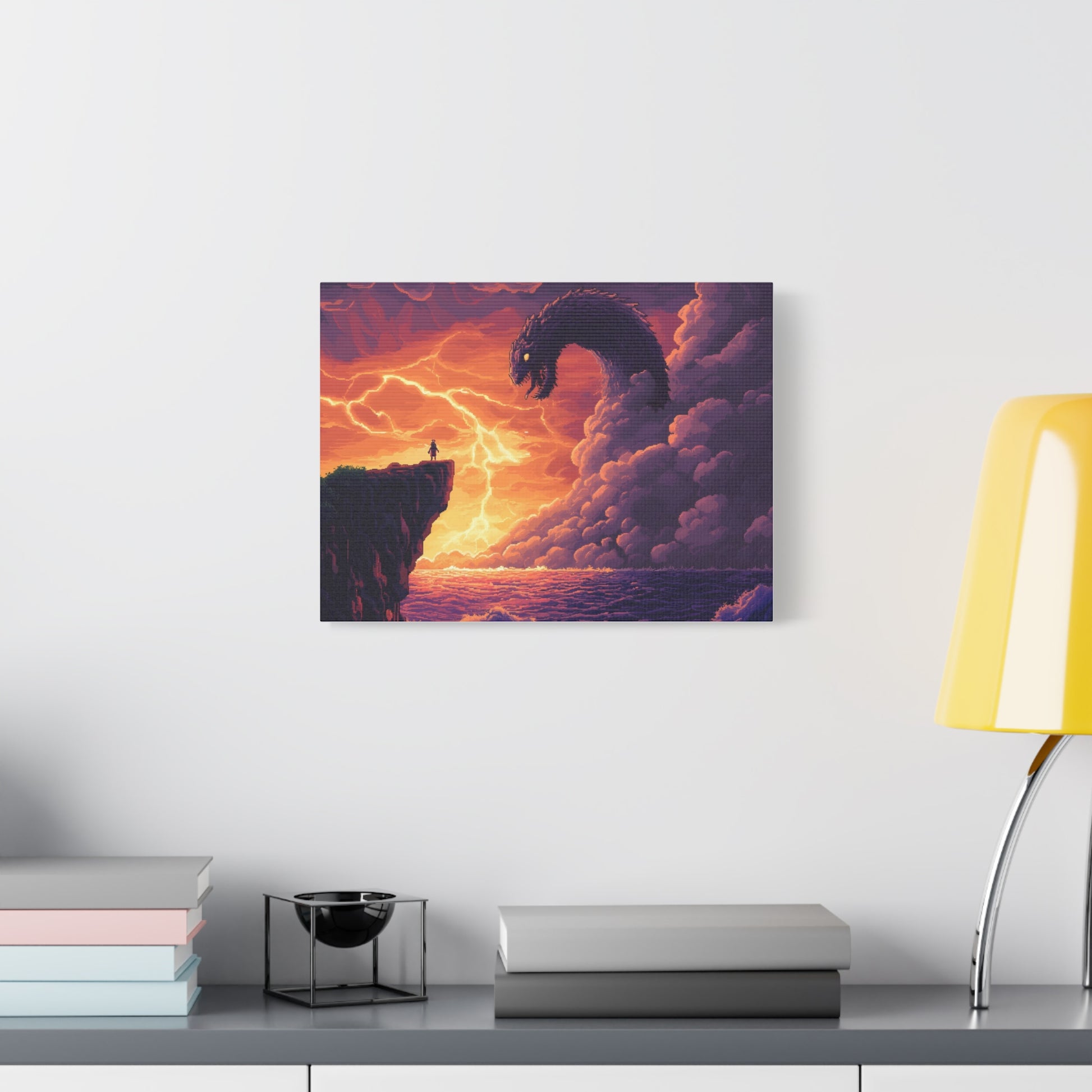 Hero vs Leviathan – 16-Bit Mythical Sea Monster Wall Art canvas