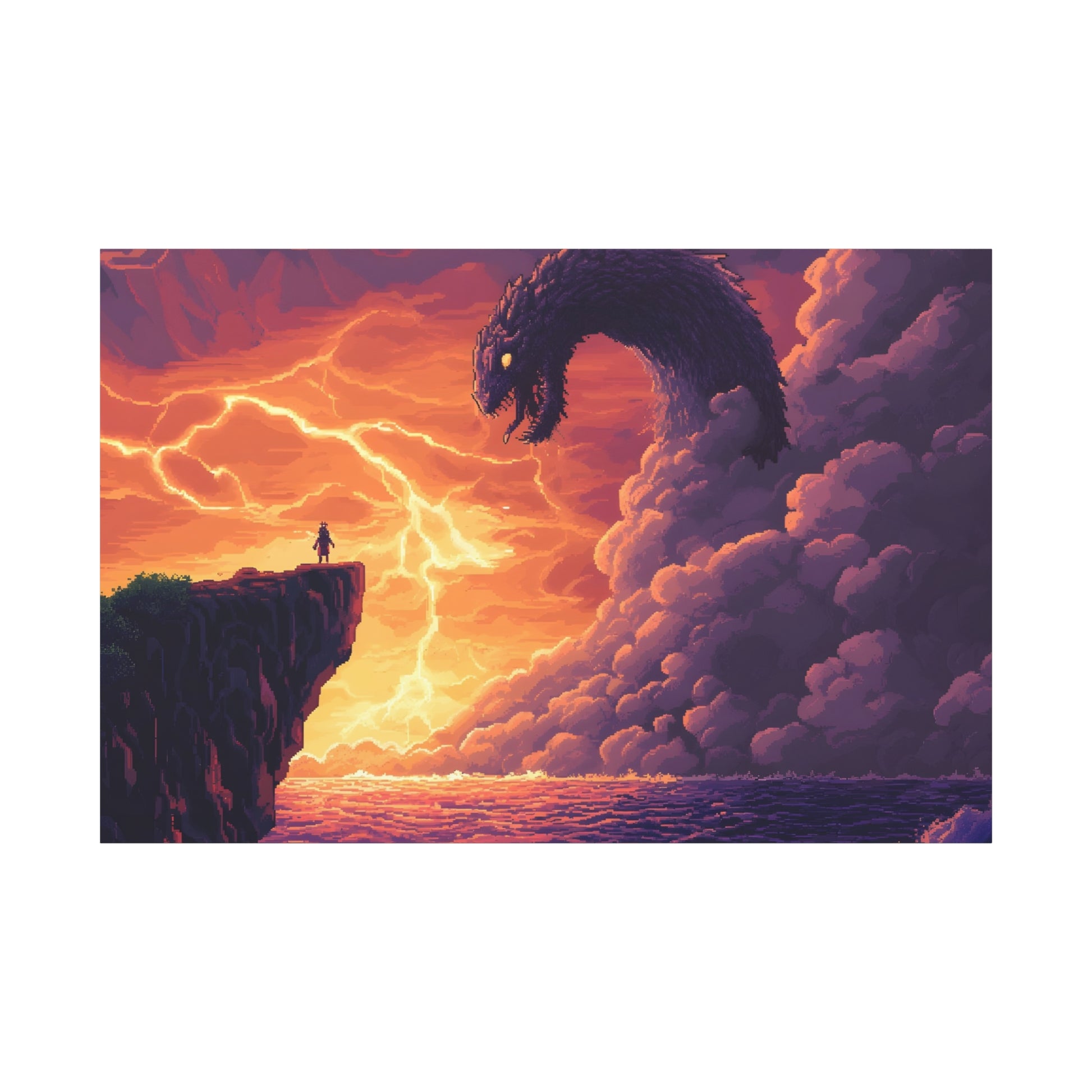 Hero vs Leviathan – 16-Bit Mythical Sea Monster Wall Art canvas