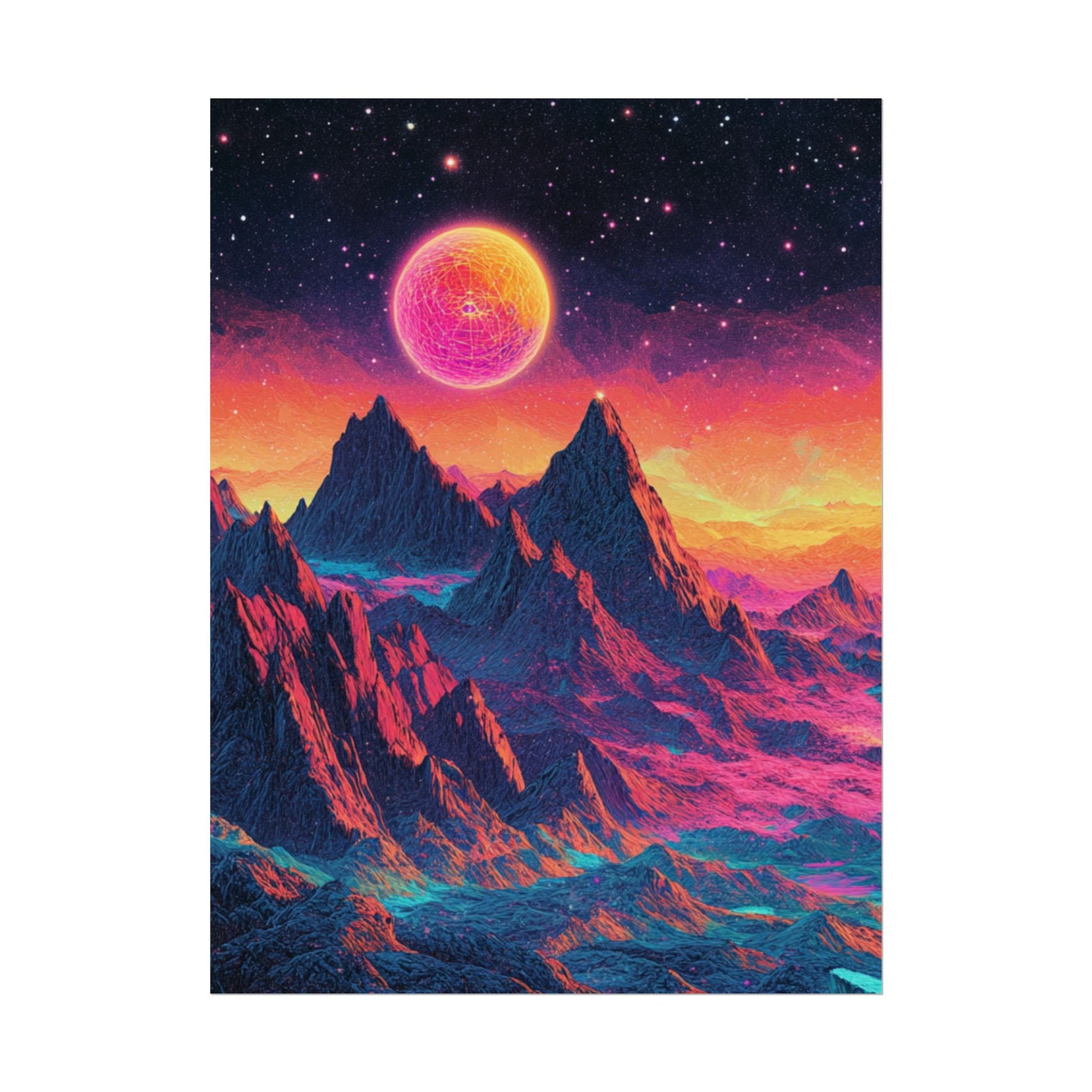 Vibrant Art Print Poster, Cosmic Mountain Wall Decor, Psychedelic Space Art, Colorful Home Decoration, Gift for Nature Lovers