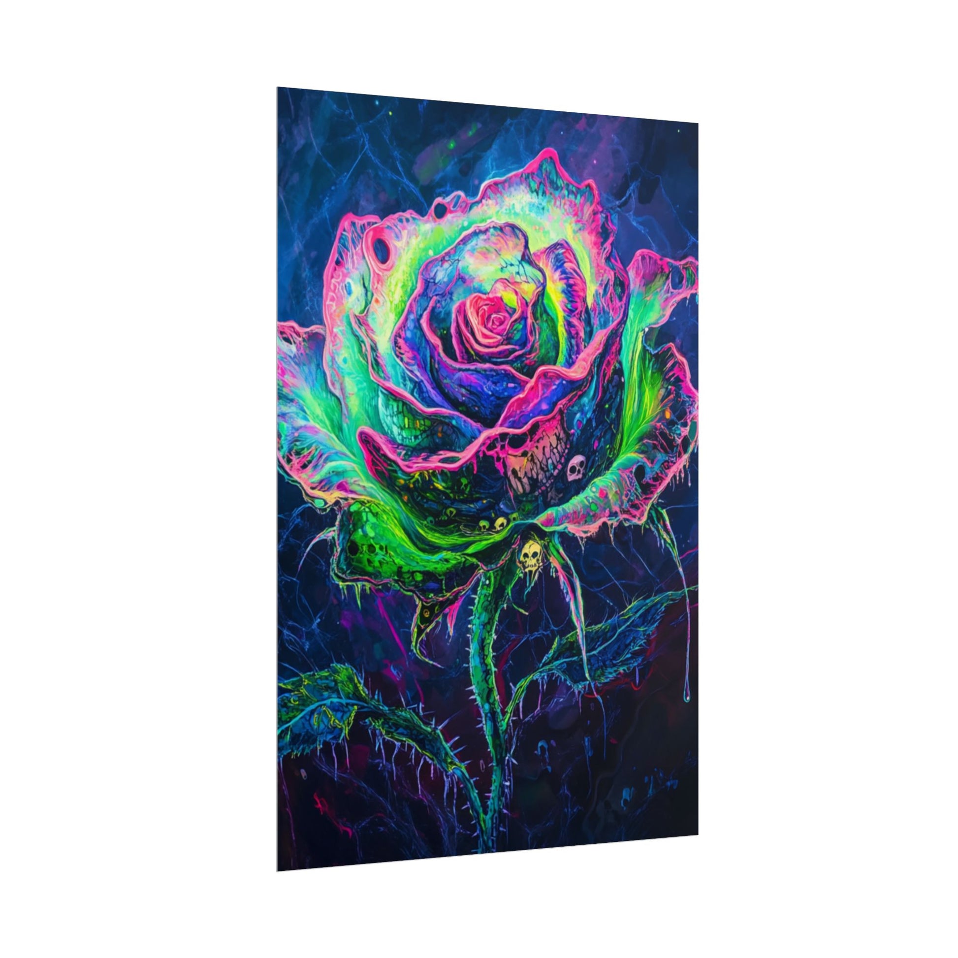 Neon Rose Wall Art | Psychedelic Floral Print, Colorful Posters, Home Decor, Gift for Art Lovers, Unique Wall Decoration