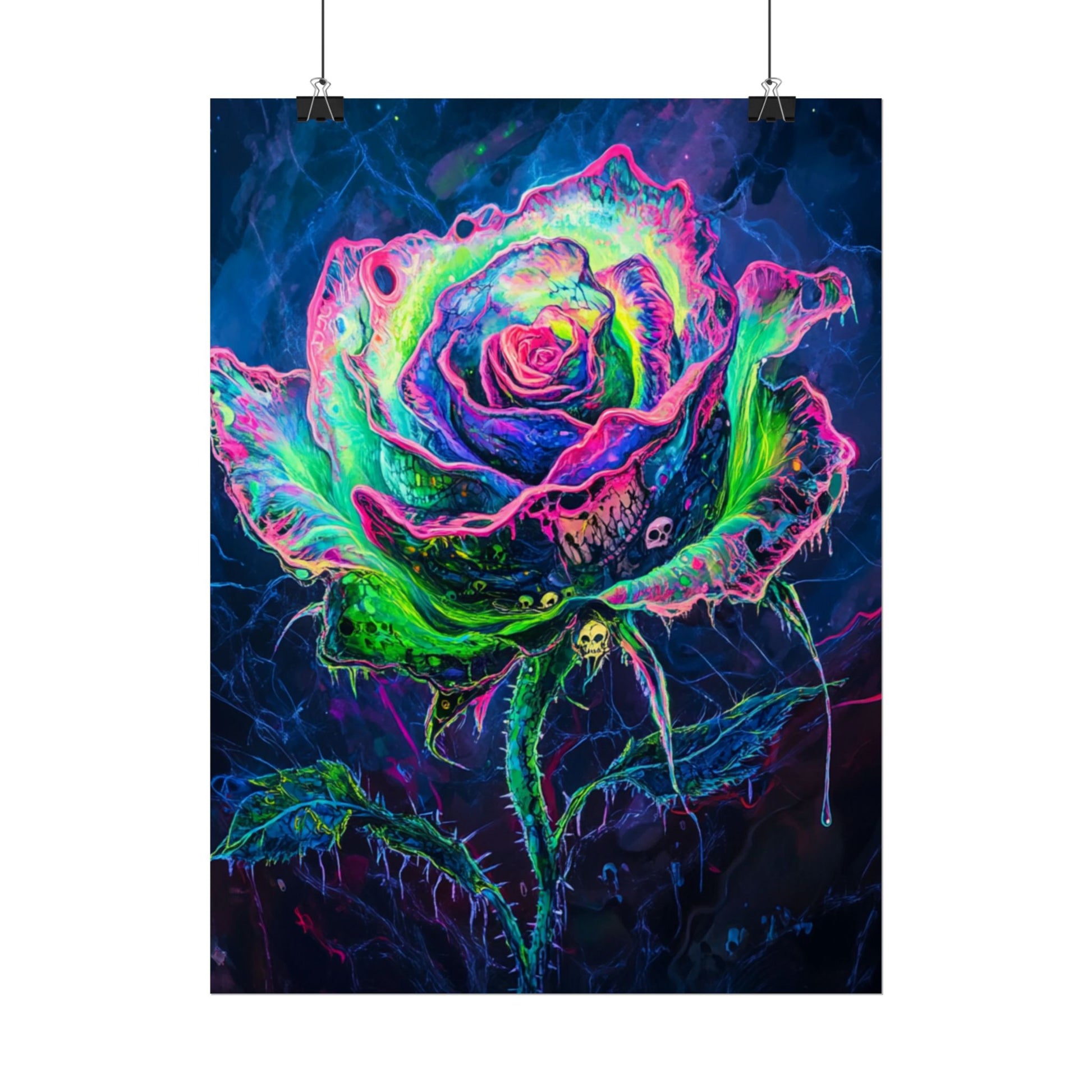 Neon Rose Wall Art | Psychedelic Floral Print, Colorful Posters, Home Decor, Gift for Art Lovers, Unique Wall Decoration
