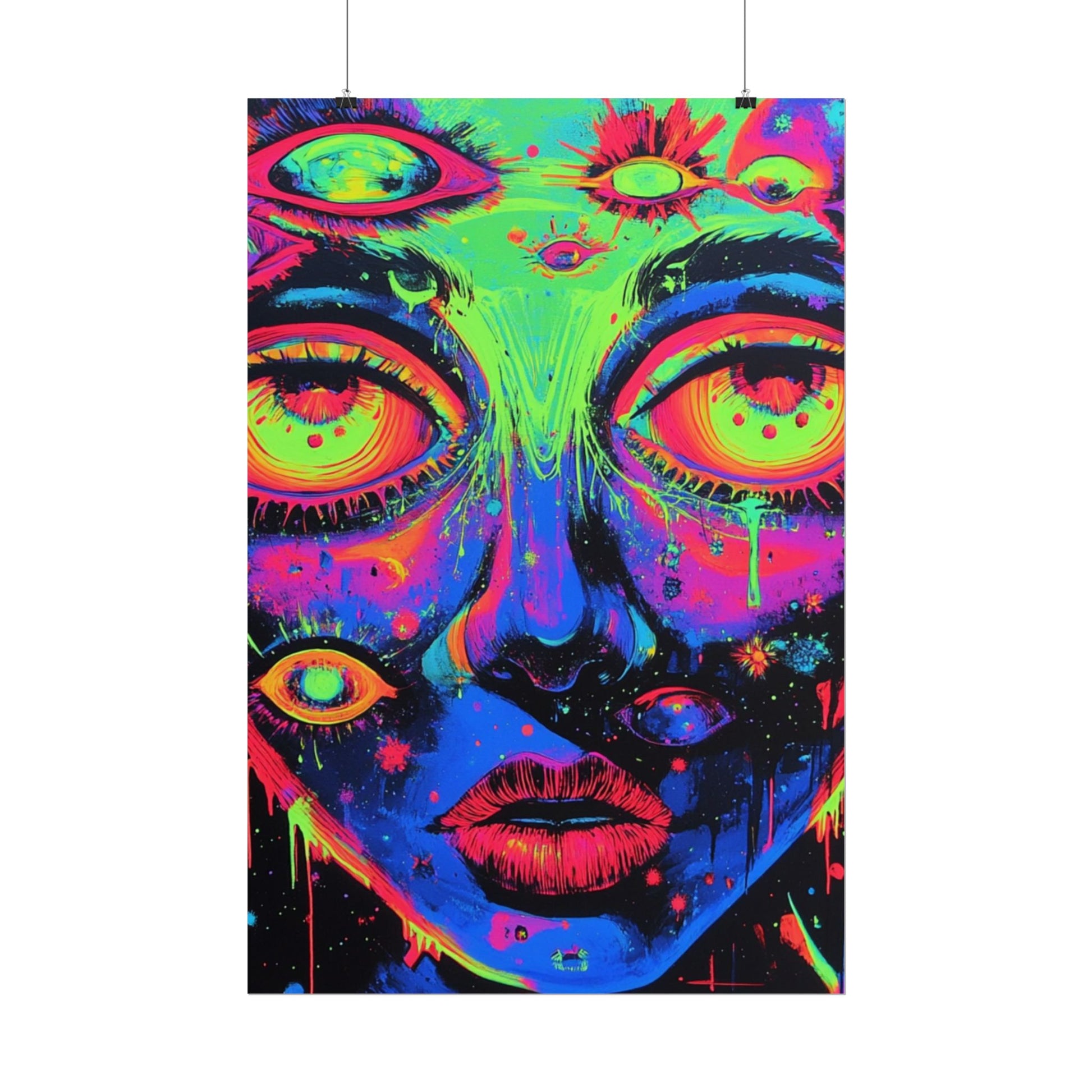Vibrant Neon Art Poster, Psychedelic Wall Decor, Colorful Home Accent, Unique Gift for Art Lovers, Festival Decor, Boho Wall Art