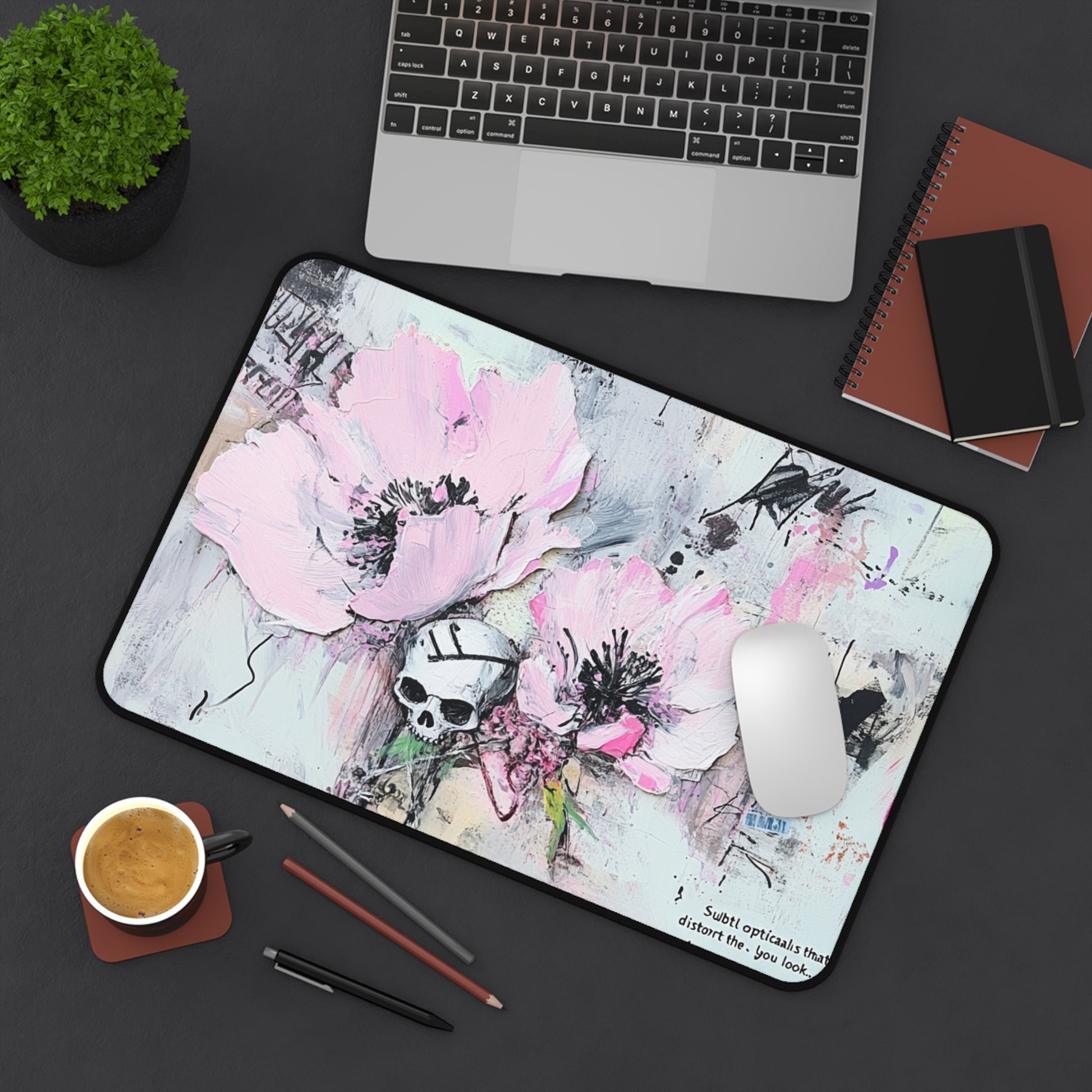 Floral Skull Desk Mat | Aesthetic Office Decor, Gaming Mouse Pad, Unique Gift for Artists, Creative Workspace, Inspirational Table Mat