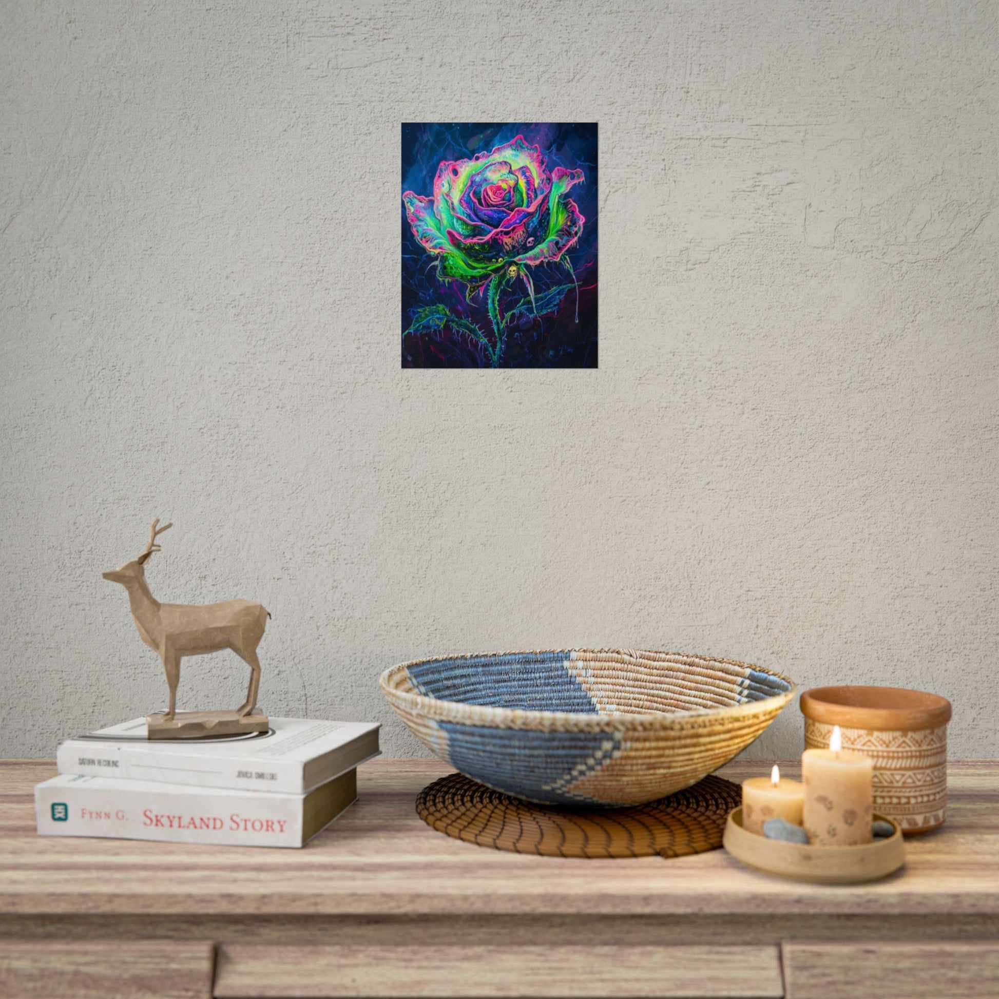 Neon Rose Wall Art | Psychedelic Floral Print, Colorful Posters, Home Decor, Gift for Art Lovers, Unique Wall Decoration