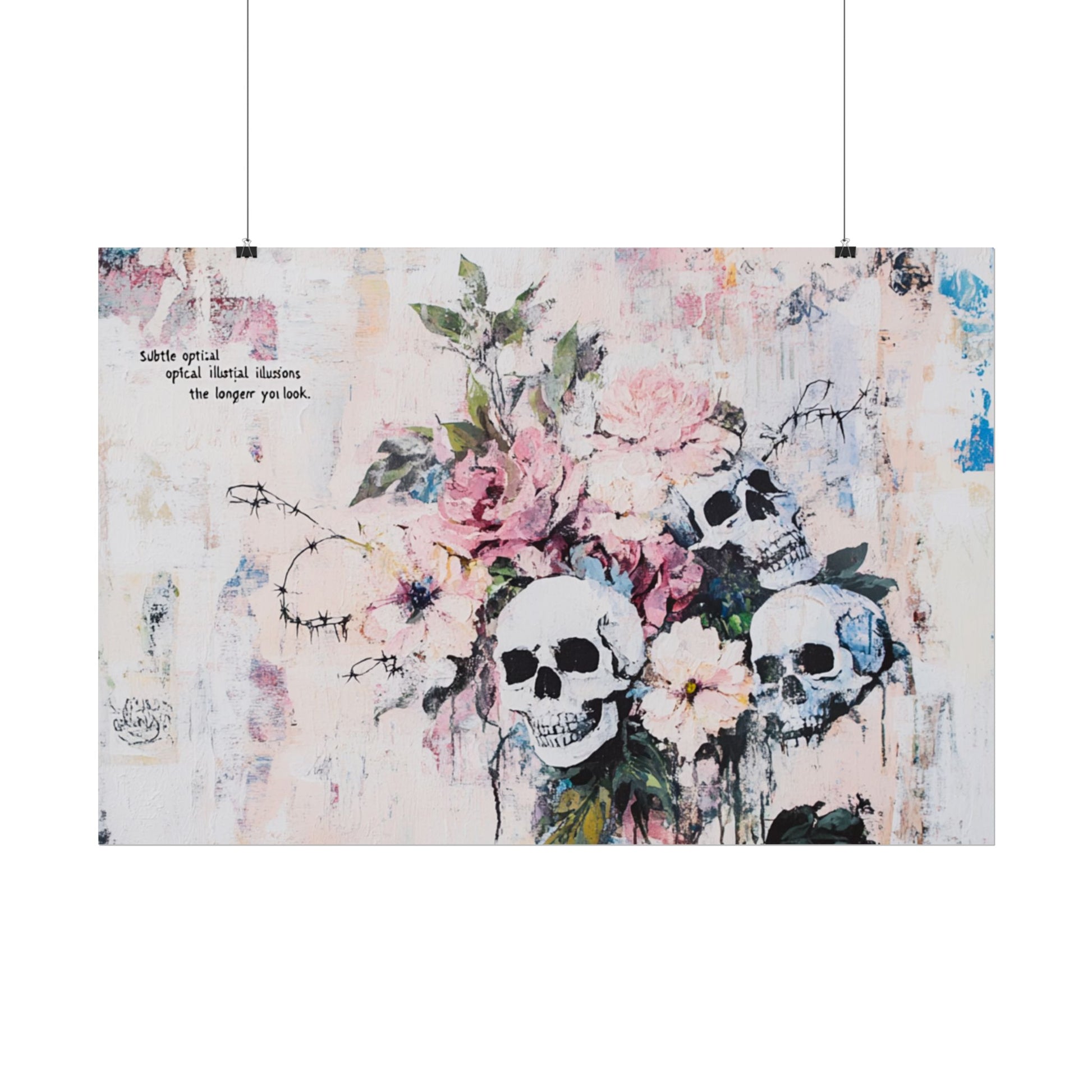 Floral Skull Art Poster, Vintage Wall Decor, Gothic Home Aesthetic, Unique Artwork, Boho Room Styling, Gift for Art Lovers