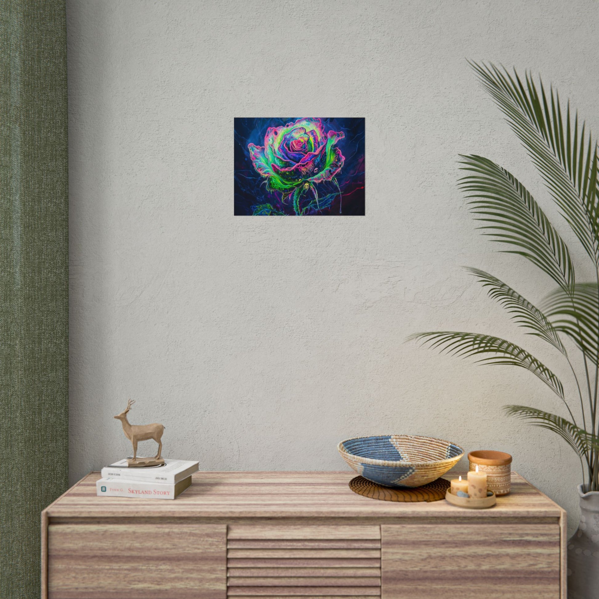 Neon Rose Wall Art | Psychedelic Floral Print, Colorful Posters, Home Decor, Gift for Art Lovers, Unique Wall Decoration