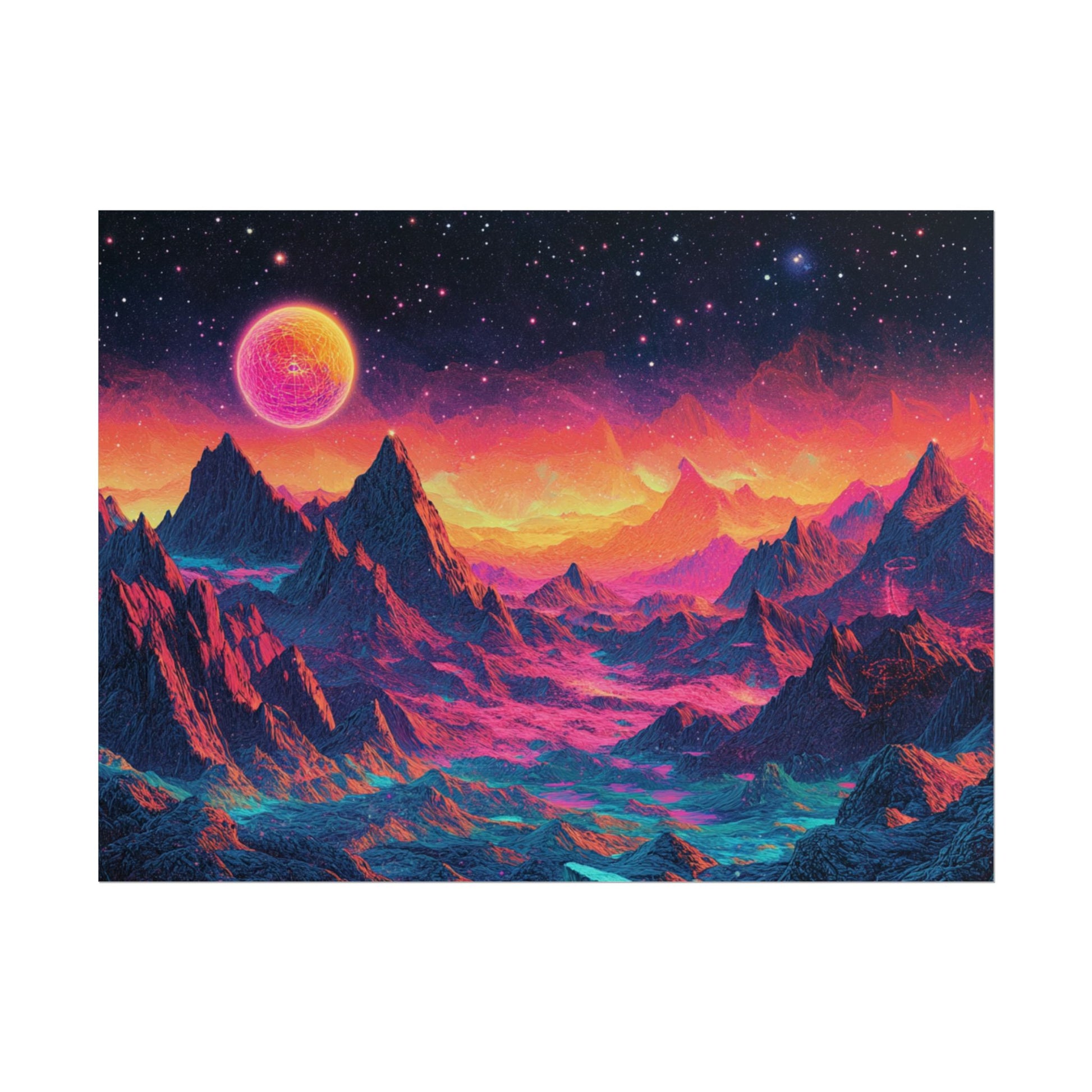 Vibrant Art Print Poster, Cosmic Mountain Wall Decor, Psychedelic Space Art, Colorful Home Decoration, Gift for Nature Lovers