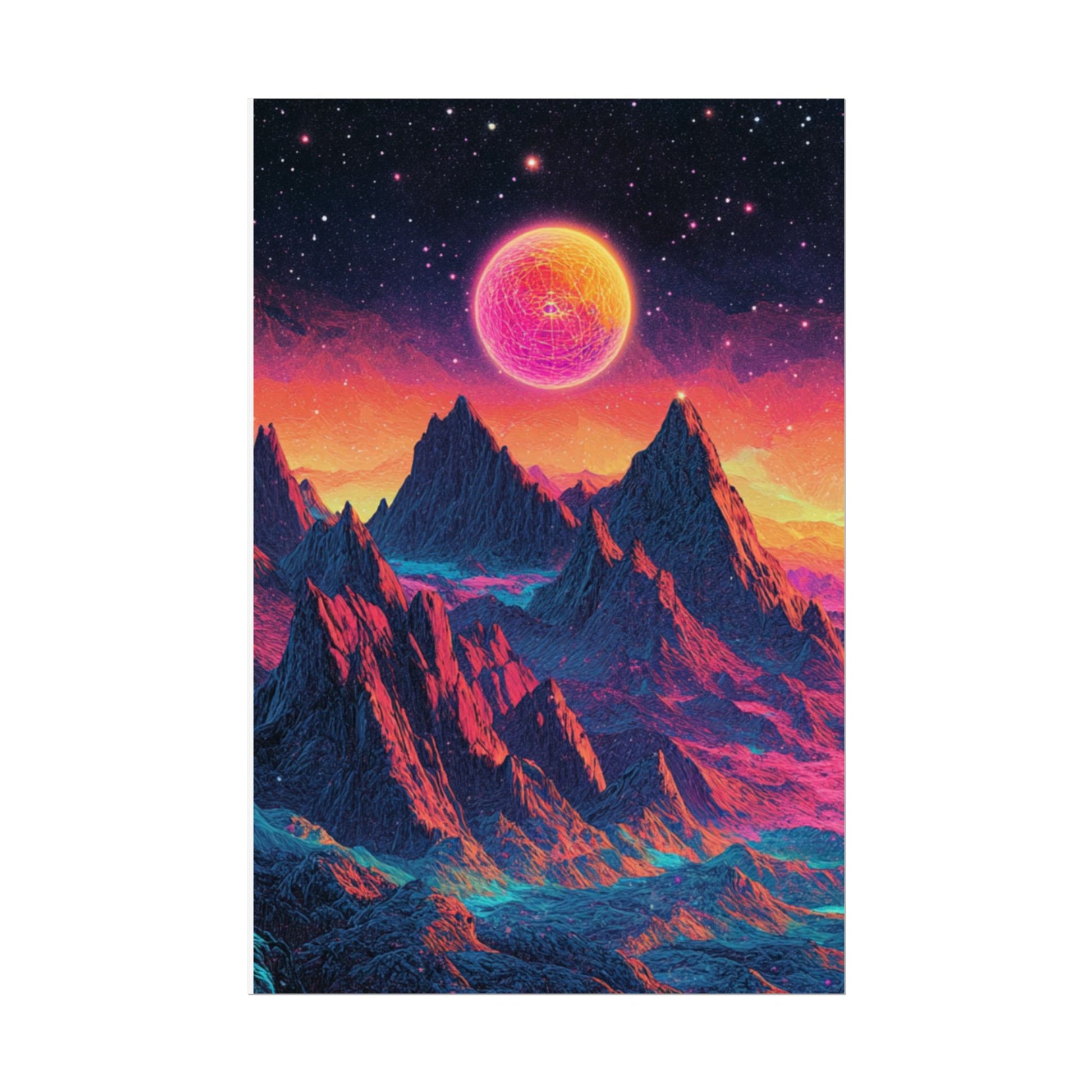 Vibrant Art Print Poster, Cosmic Mountain Wall Decor, Psychedelic Space Art, Colorful Home Decoration, Gift for Nature Lovers