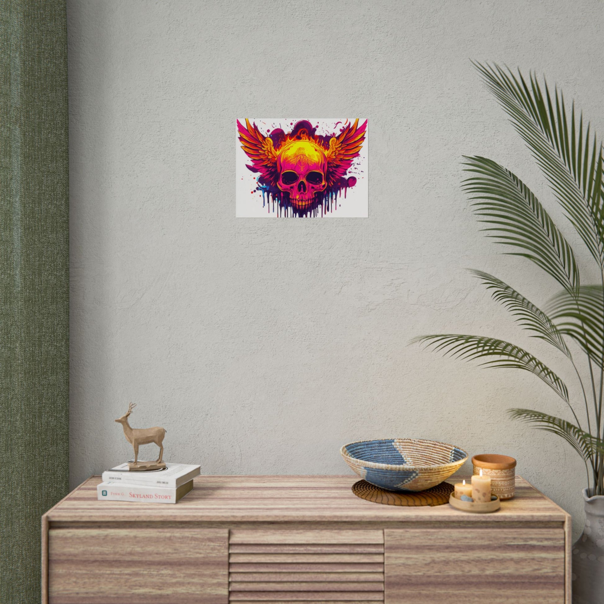 Vibrant Skull Art Print - Bohemian Home Decor, Wall Art, Gift for Rock Lovers, Festival Decor, Unique Artwork
