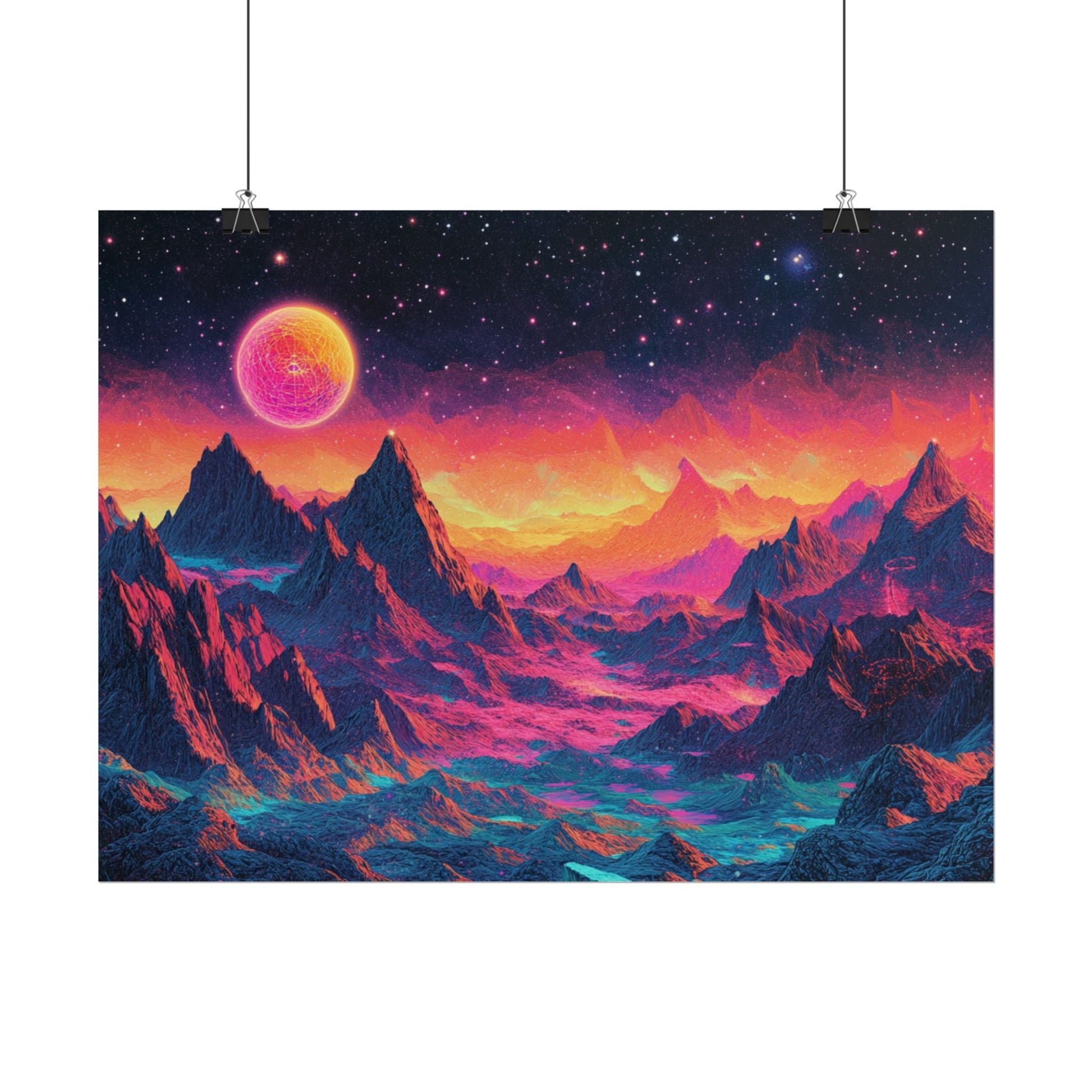 Vibrant Art Print Poster, Cosmic Mountain Wall Decor, Psychedelic Space Art, Colorful Home Decoration, Gift for Nature Lovers