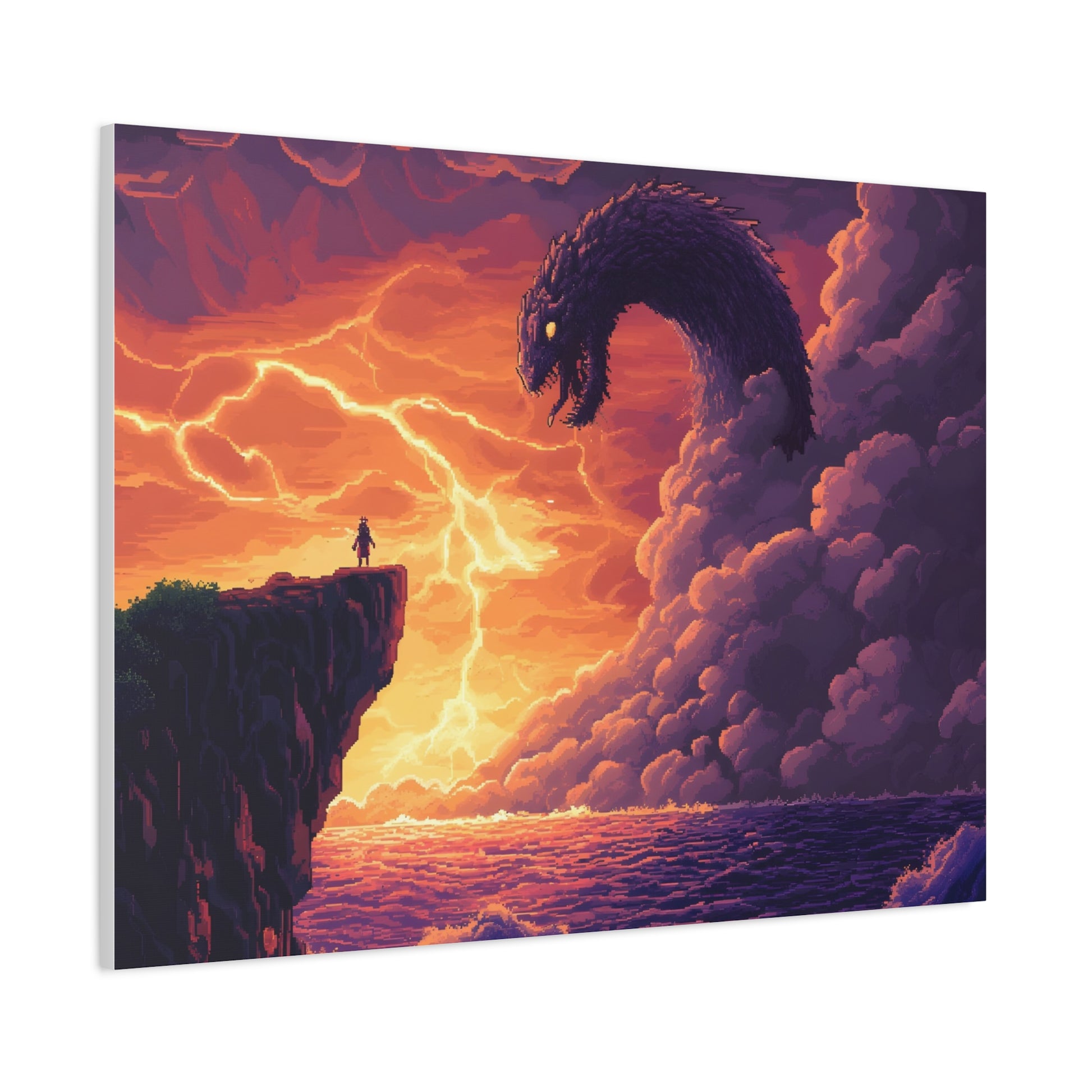 Hero vs Leviathan – 16-Bit Mythical Sea Monster Wall Art canvas