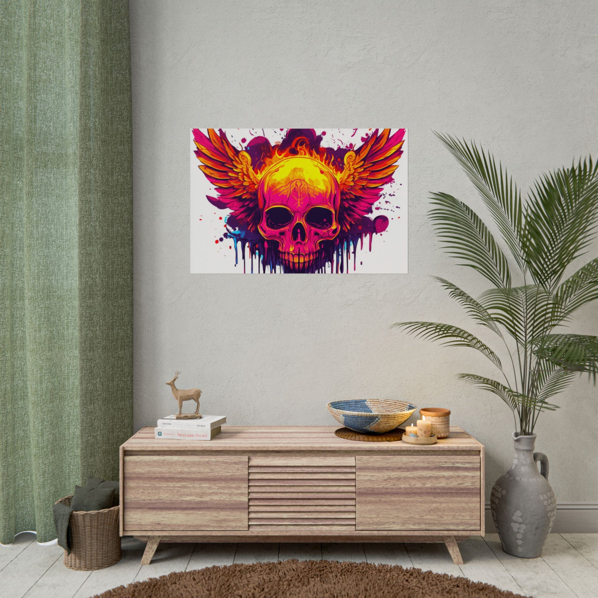 Vibrant Skull Art Print - Bohemian Home Decor, Wall Art, Gift for Rock Lovers, Festival Decor, Unique Artwork