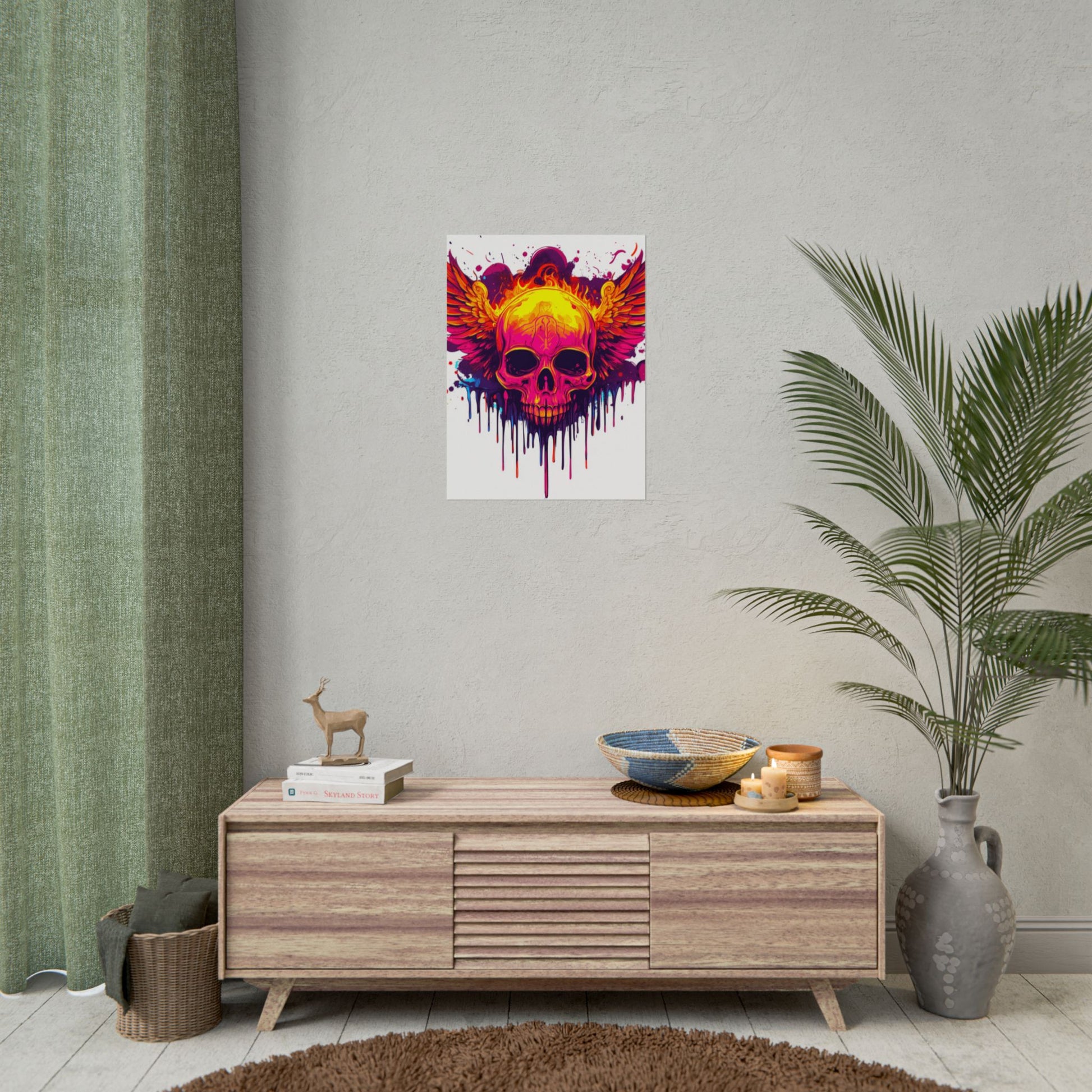Vibrant Skull Art Print - Bohemian Home Decor, Wall Art, Gift for Rock Lovers, Festival Decor, Unique Artwork