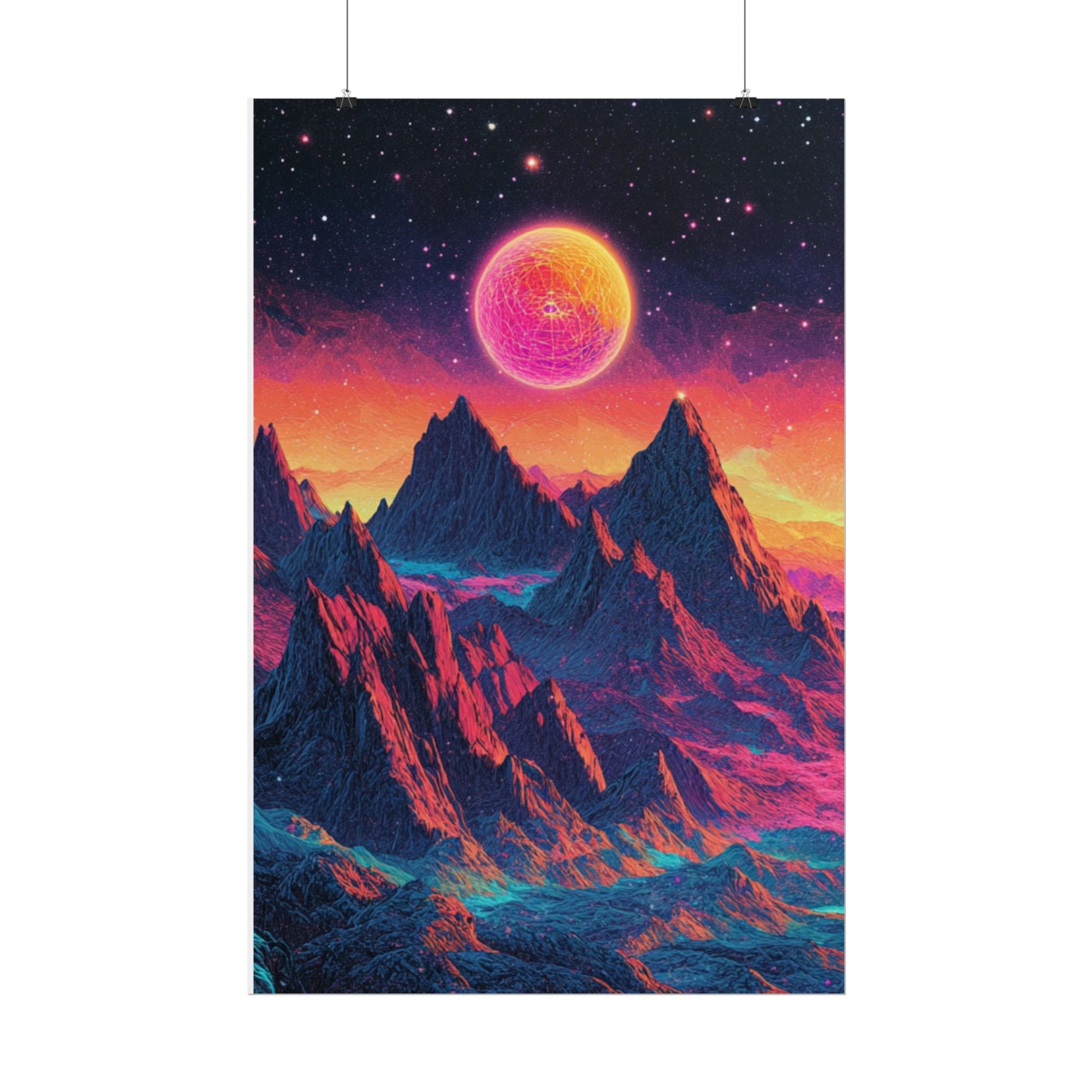 Vibrant Art Print Poster, Cosmic Mountain Wall Decor, Psychedelic Space Art, Colorful Home Decoration, Gift for Nature Lovers