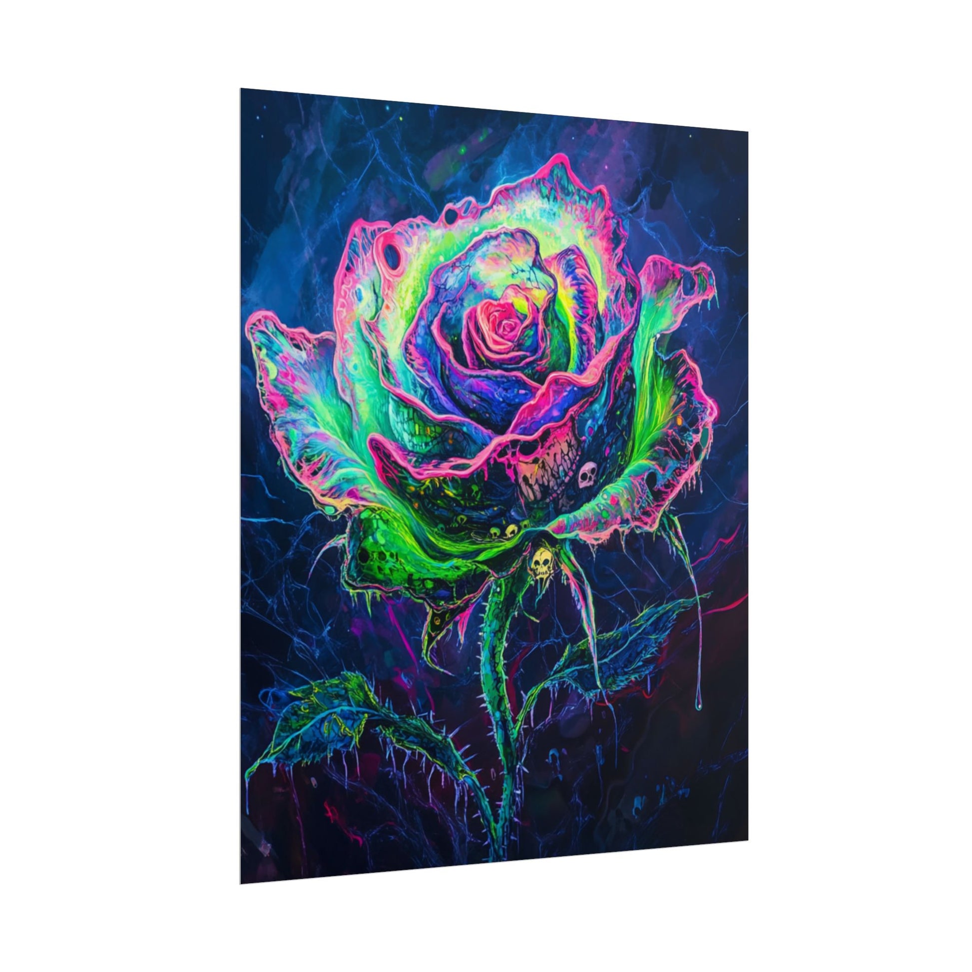 Neon Rose Wall Art | Psychedelic Floral Print, Colorful Posters, Home Decor, Gift for Art Lovers, Unique Wall Decoration