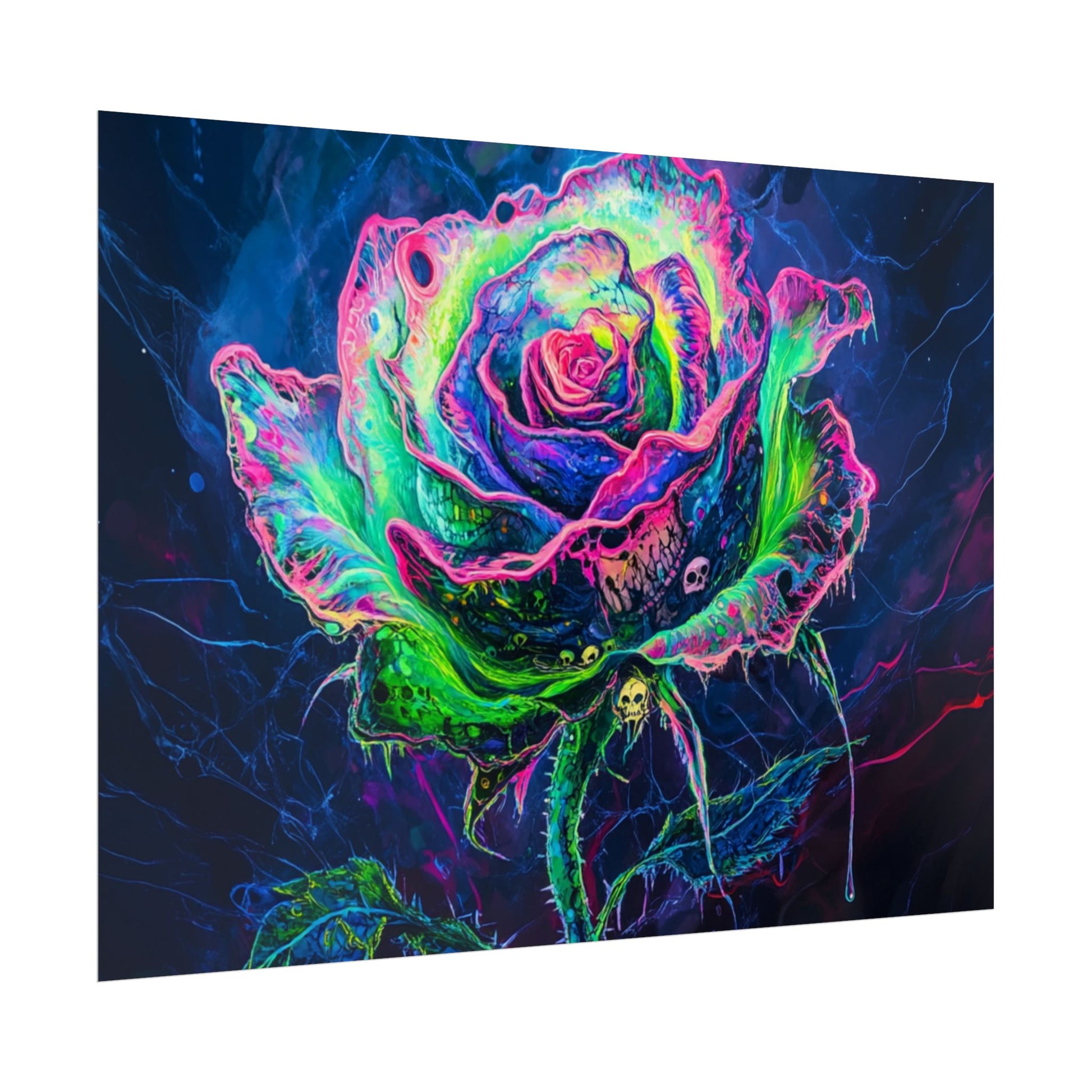 Neon Rose Wall Art | Psychedelic Floral Print, Colorful Posters, Home Decor, Gift for Art Lovers, Unique Wall Decoration