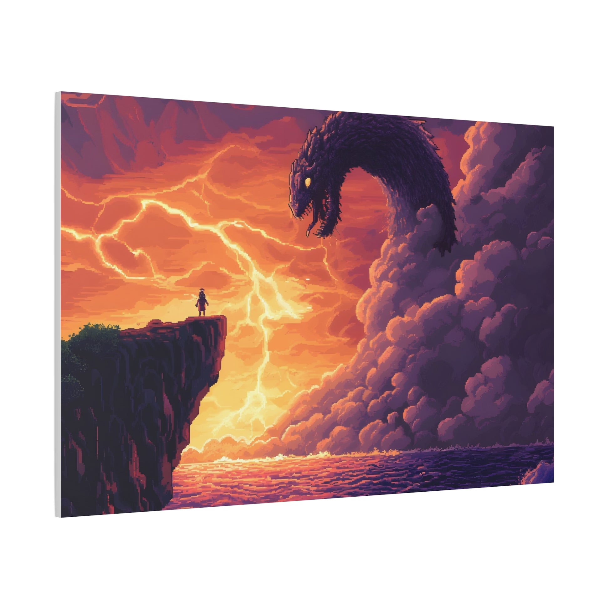 Hero vs Leviathan – 16-Bit Mythical Sea Monster Wall Art canvas