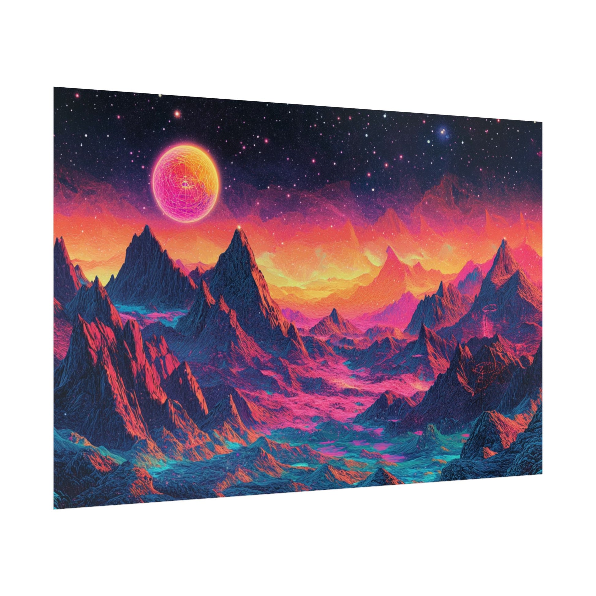 Vibrant Art Print Poster, Cosmic Mountain Wall Decor, Psychedelic Space Art, Colorful Home Decoration, Gift for Nature Lovers