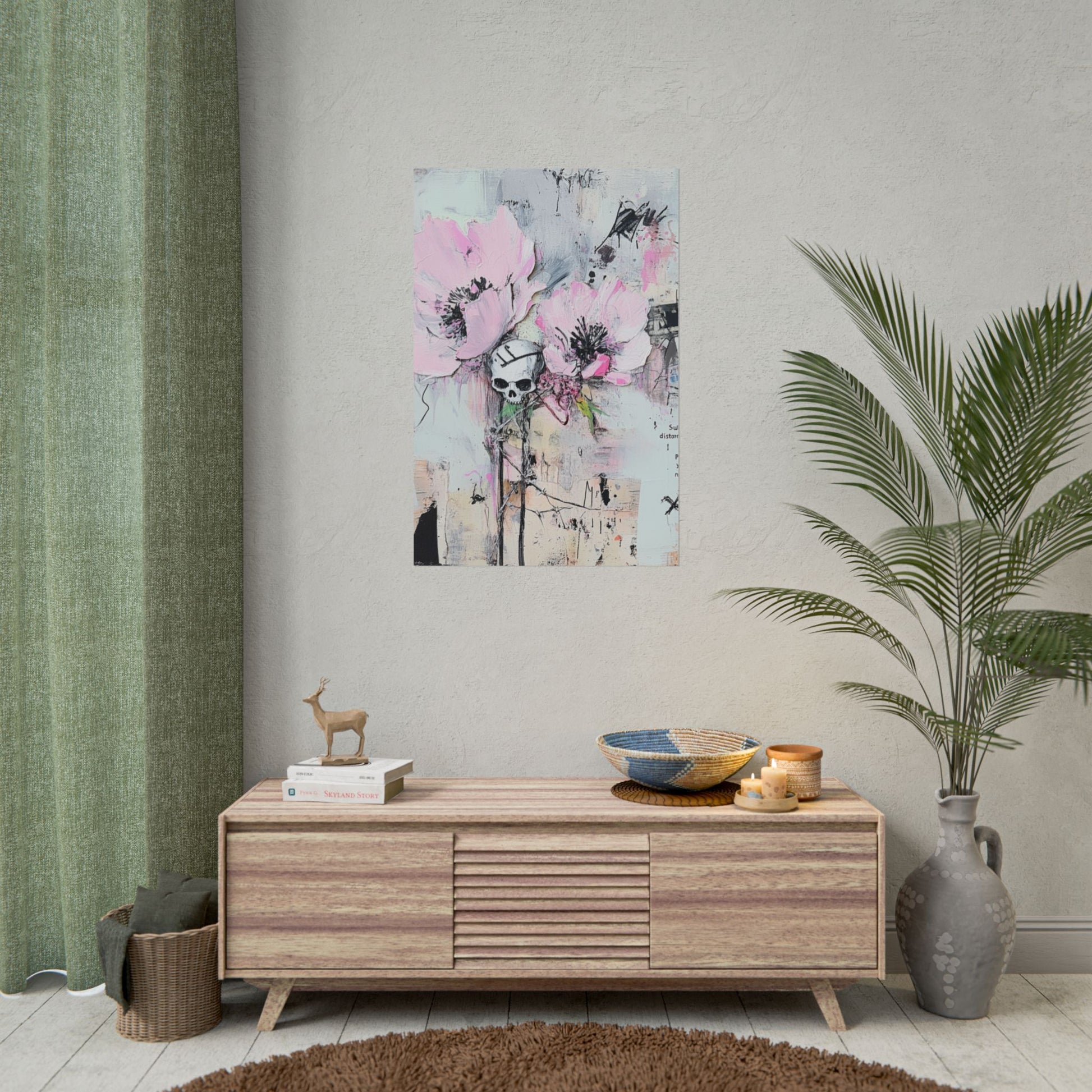 Floral Skull Art Print, Home Decor, Wall Art, Living Room Decor, Gift for Her, Artistic Poster