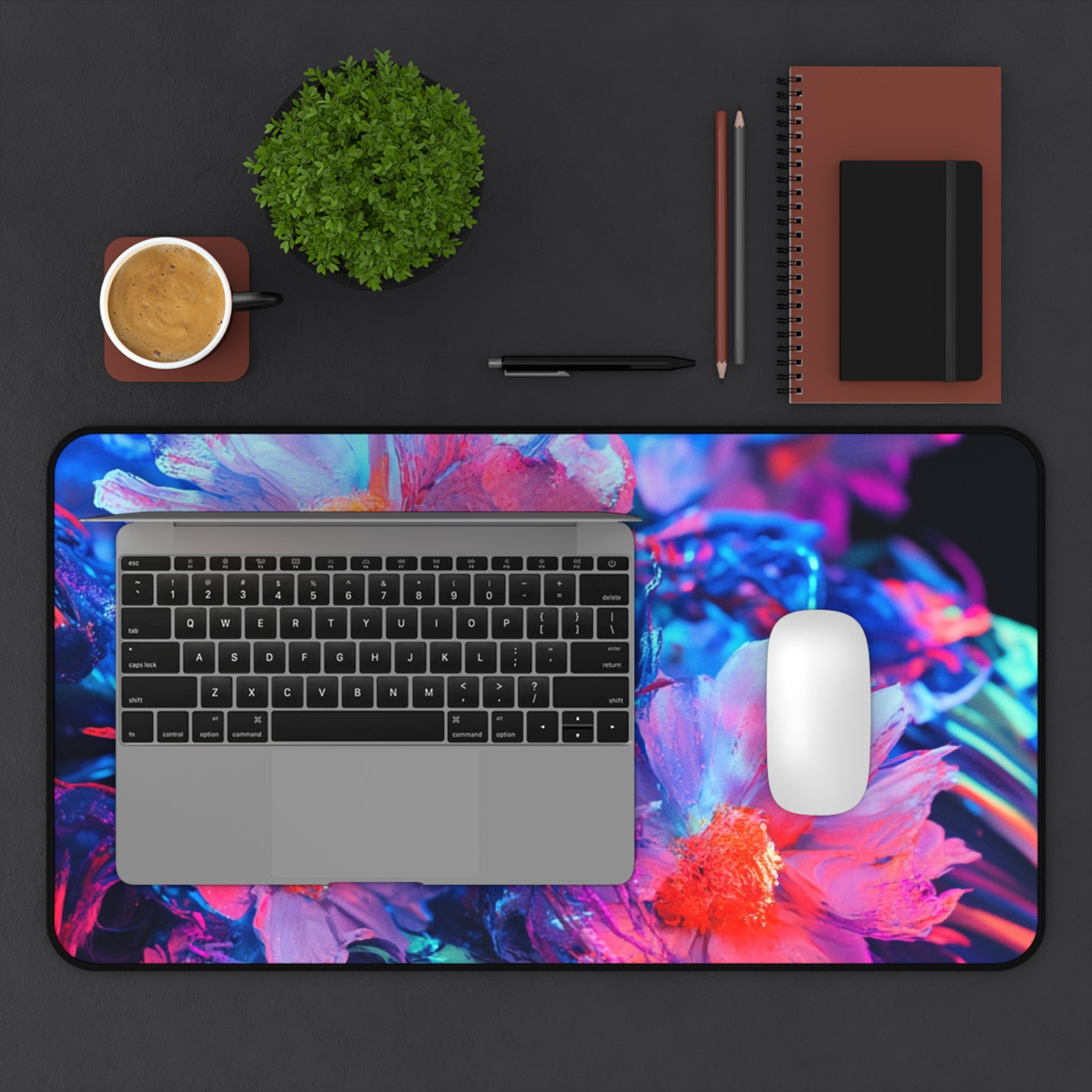 Vibrant Floral Desk Mat, Desk Organizer, Office Decor, Colorful Mouse Pad, Gift for Students, Home Office Essentials