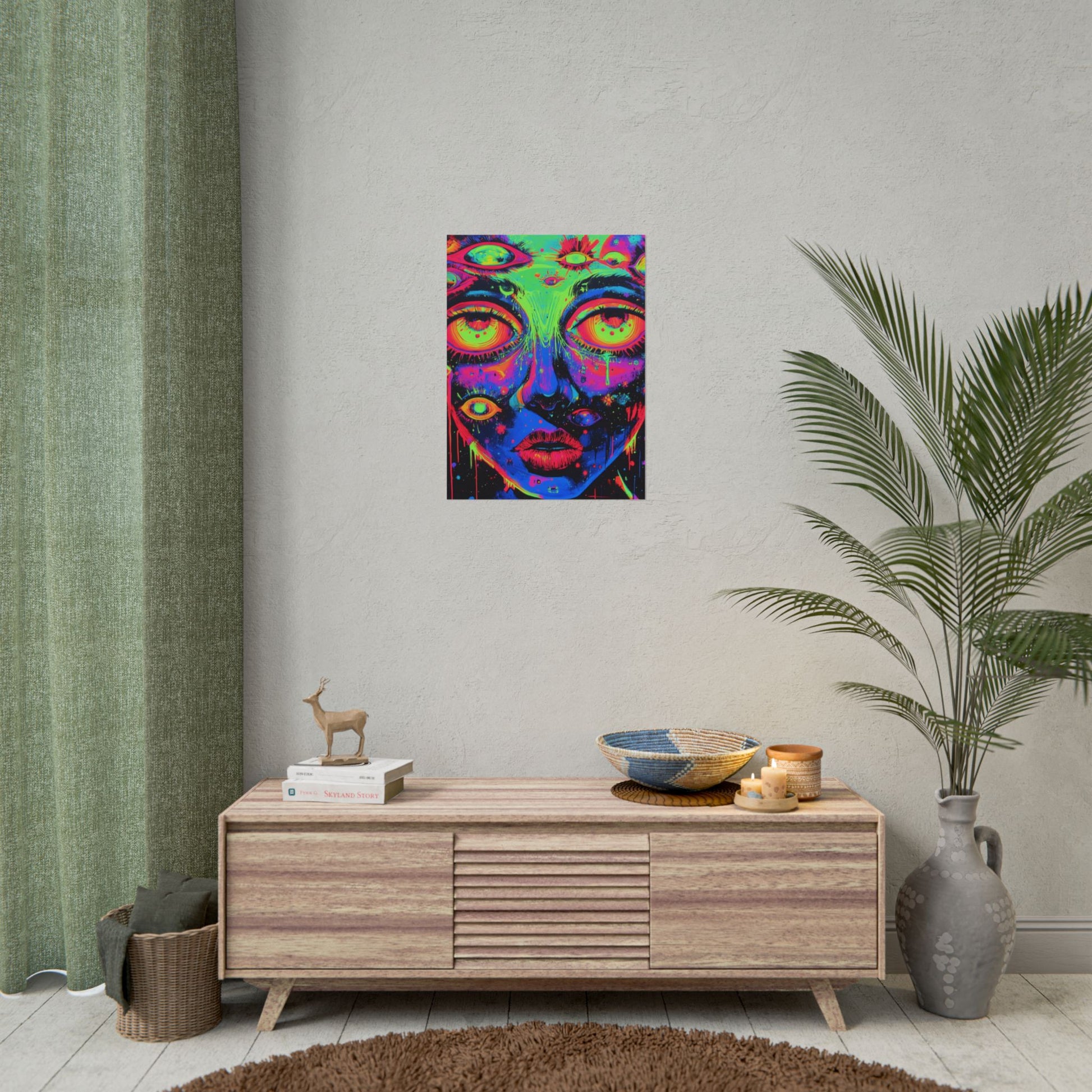 Vibrant Neon Art Poster, Psychedelic Wall Decor, Colorful Home Accent, Unique Gift for Art Lovers, Festival Decor, Boho Wall Art