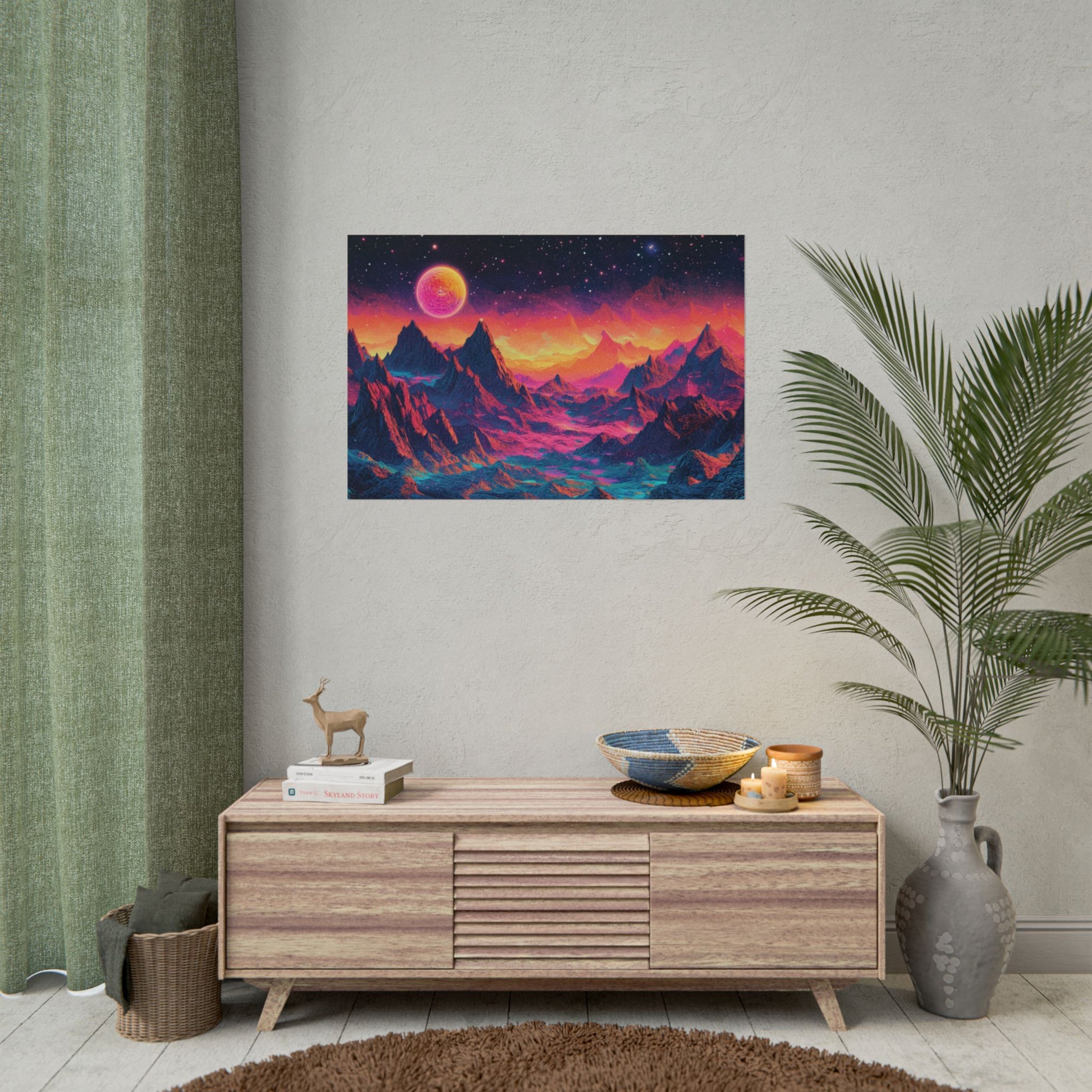 Vibrant Art Print Poster, Cosmic Mountain Wall Decor, Psychedelic Space Art, Colorful Home Decoration, Gift for Nature Lovers