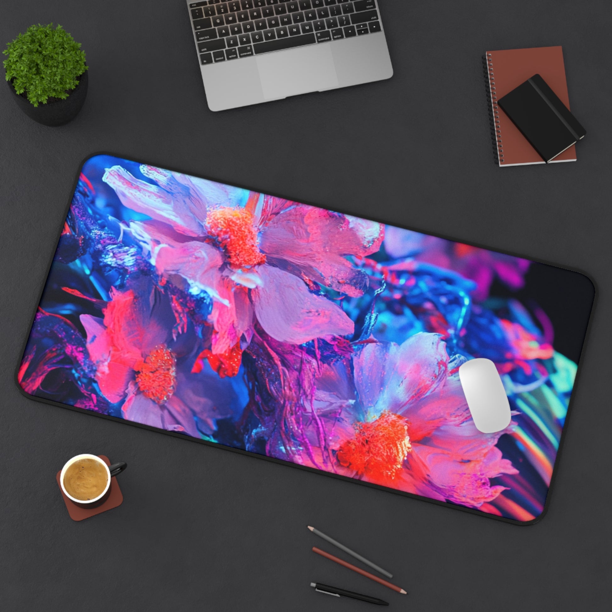 Vibrant Floral Desk Mat, Desk Organizer, Office Decor, Colorful Mouse Pad, Gift for Students, Home Office Essentials