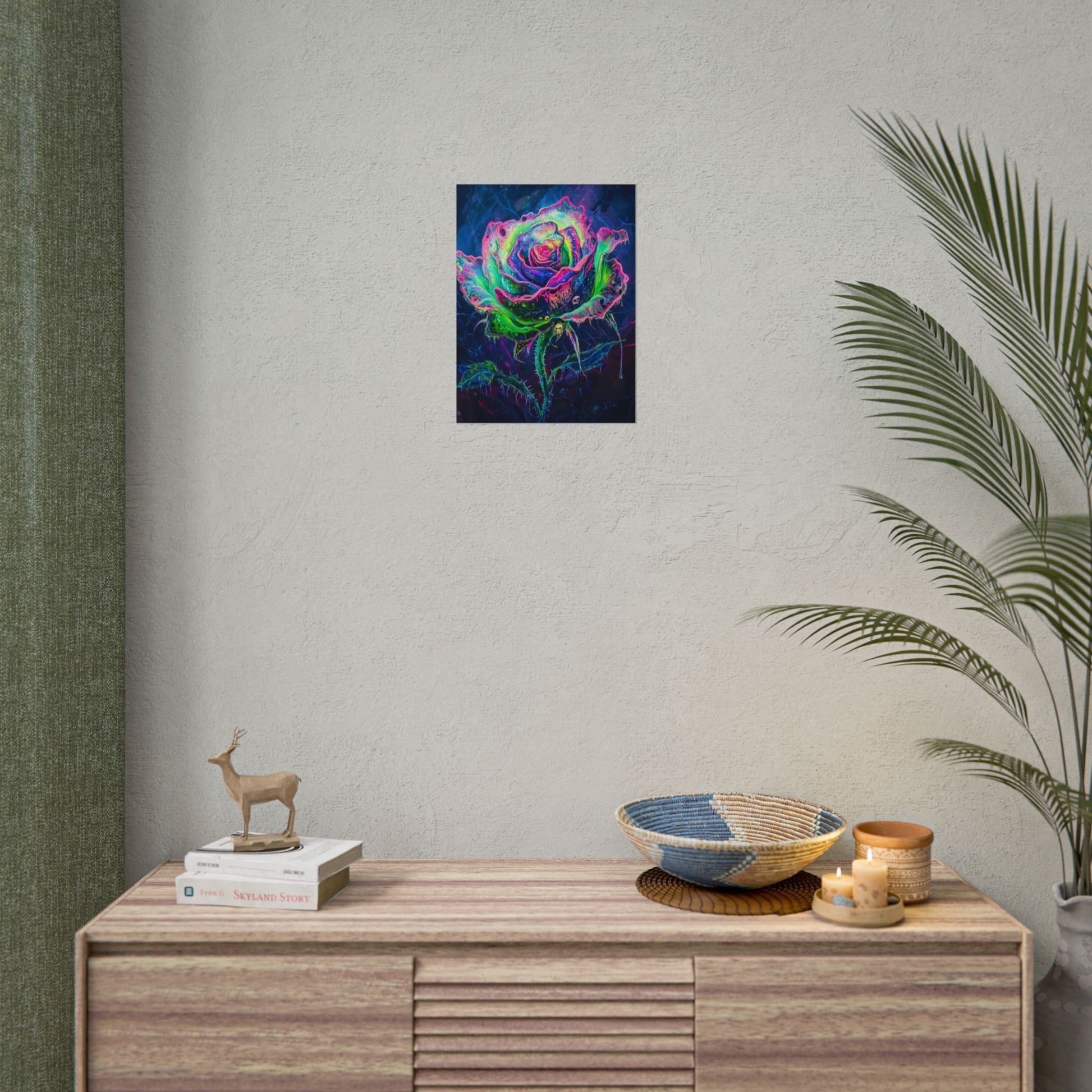 Neon Rose Wall Art | Psychedelic Floral Print, Colorful Posters, Home Decor, Gift for Art Lovers, Unique Wall Decoration