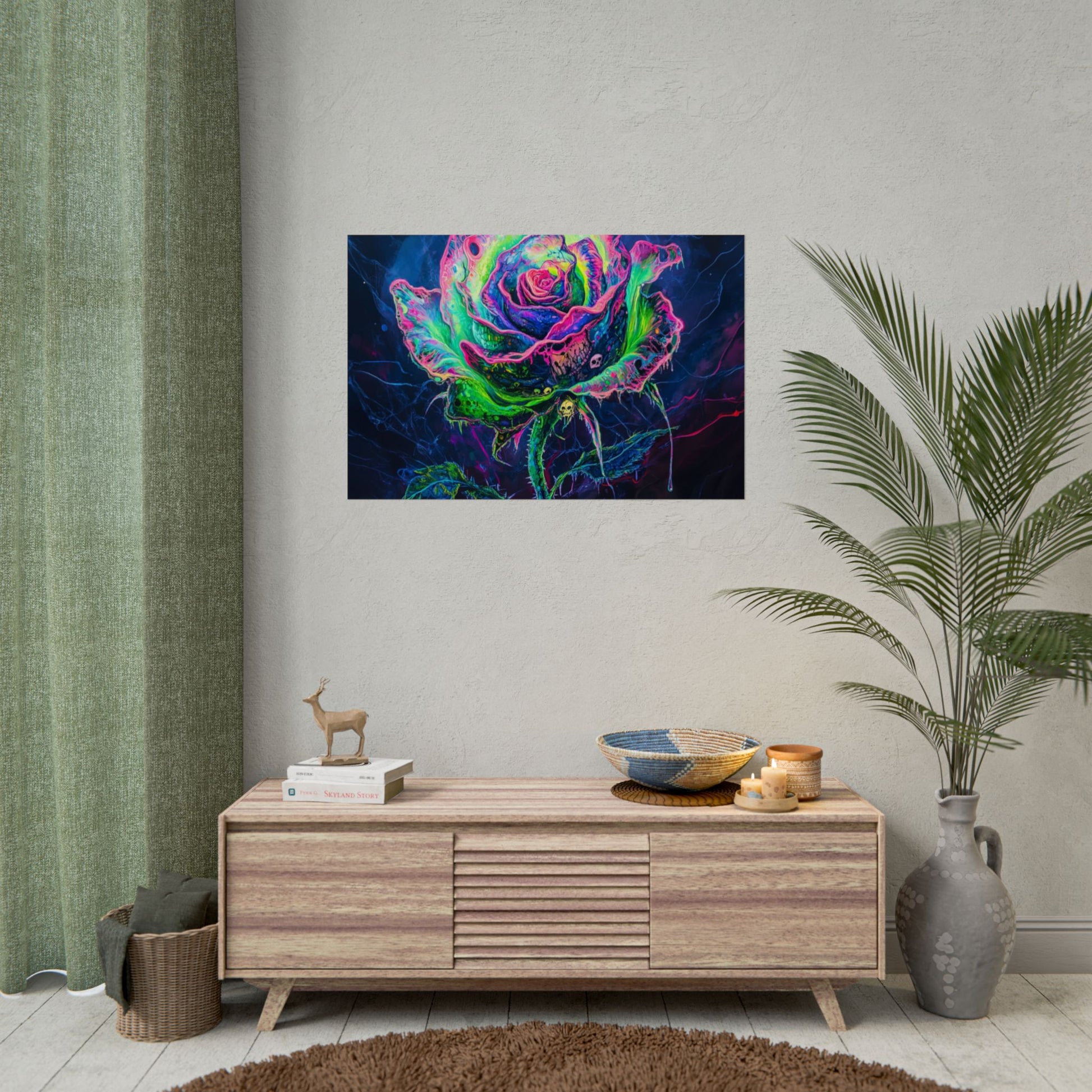 Neon Rose Wall Art | Psychedelic Floral Print, Colorful Posters, Home Decor, Gift for Art Lovers, Unique Wall Decoration