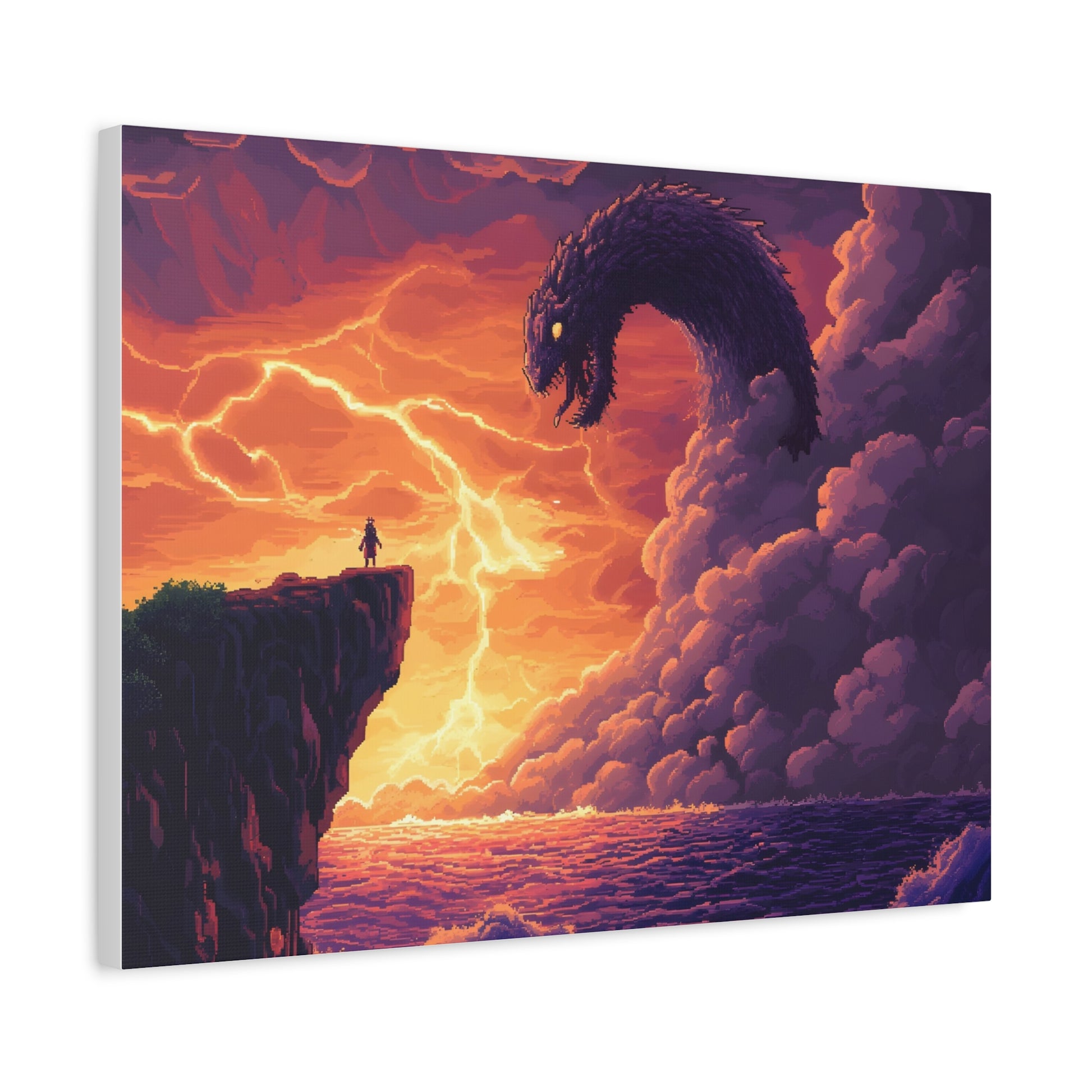 Hero vs Leviathan – 16-Bit Mythical Sea Monster Wall Art canvas